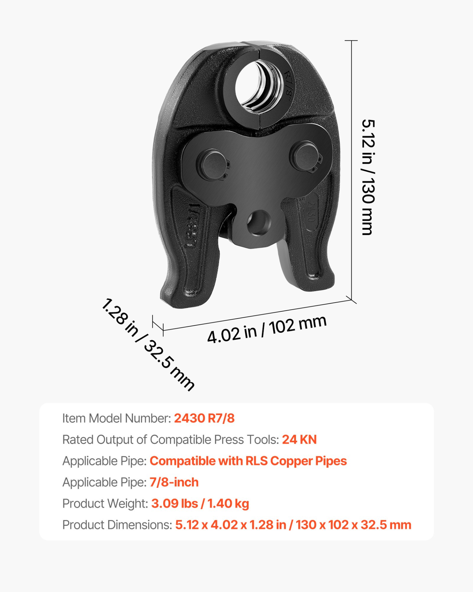 VEVOR 7/8" Press Jaw for 24KN Press Tools, HVAC/R Copper Pipe Connections