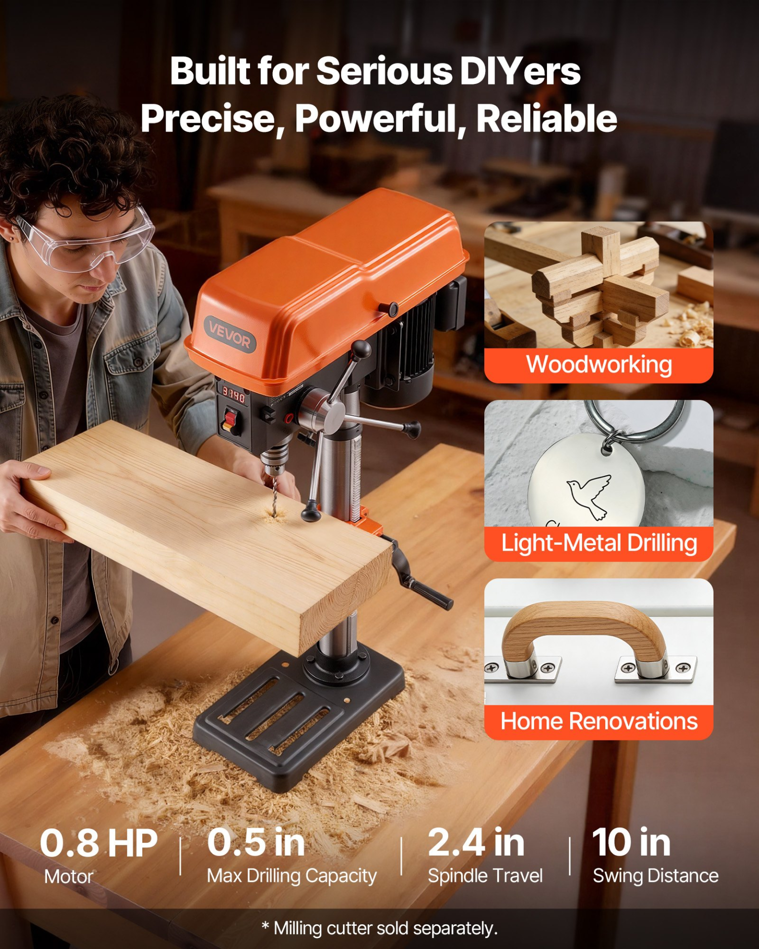 10” Benchtop Drill Press 5A 0.8HP Variable Speed Laser LED 0–45° Table