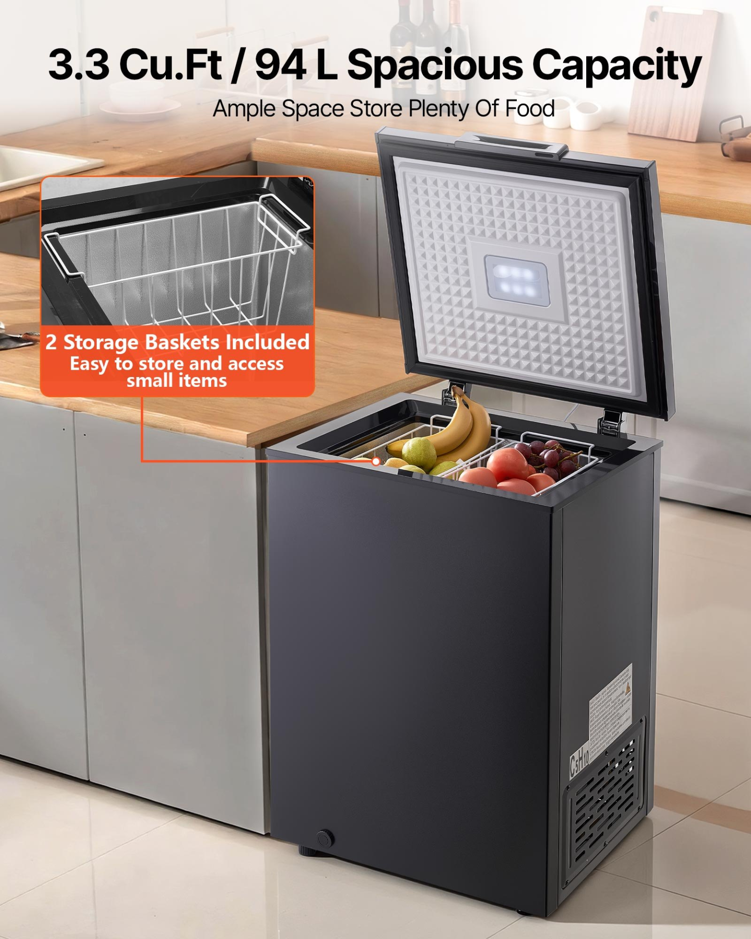 Chest Freezer 3.3 Cu Ft Compact Deep Freezer Garage Ready Black