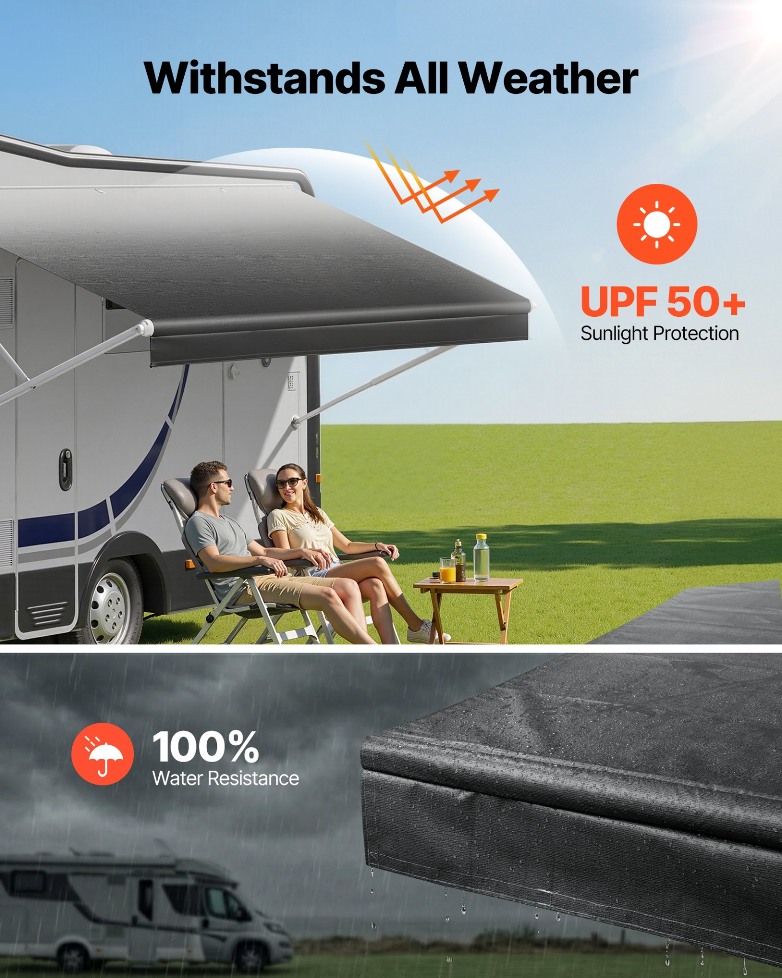 RV Awning Fabric Replacement, Black Fade