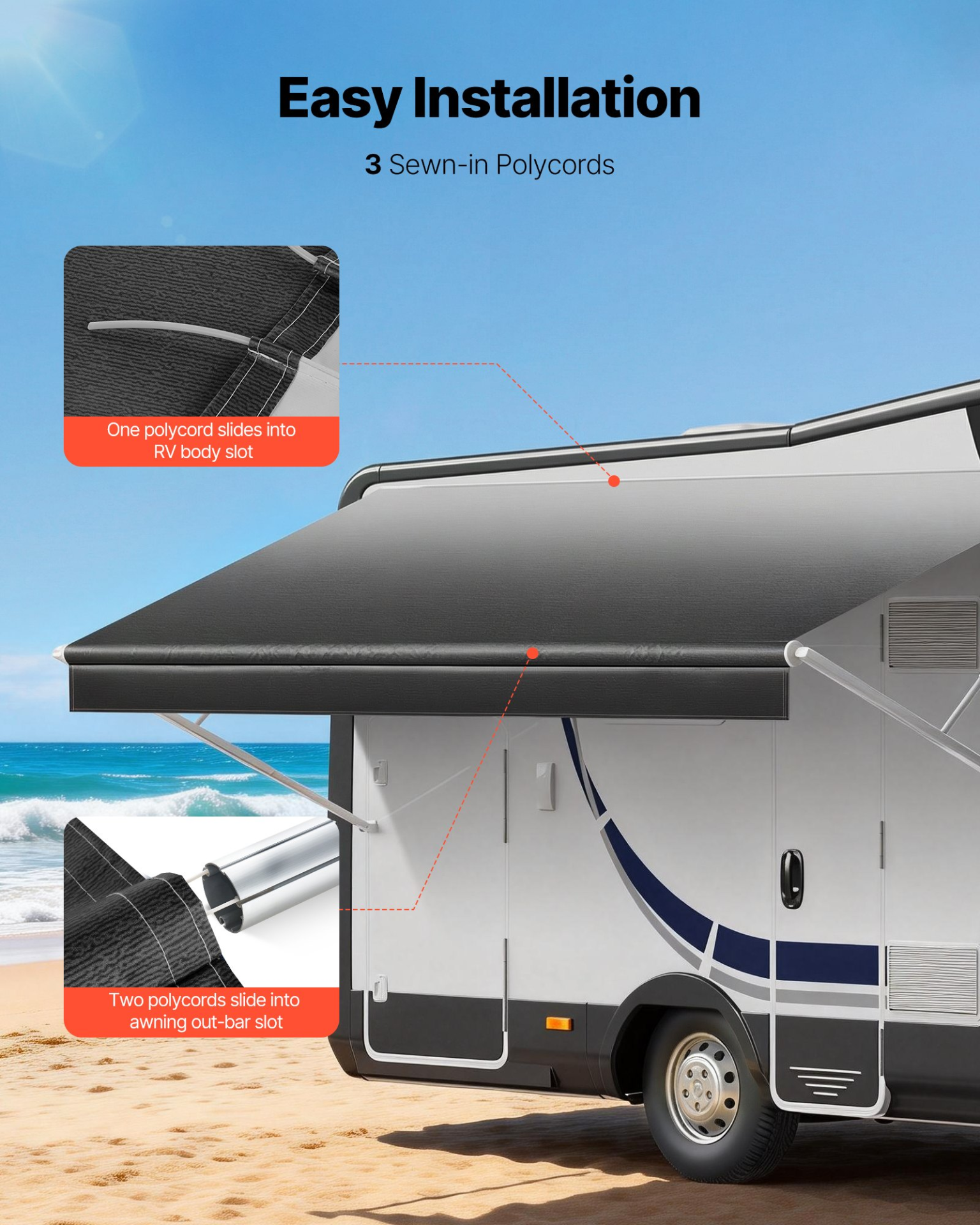 RV Awning Fabric Replacement, Black Fade