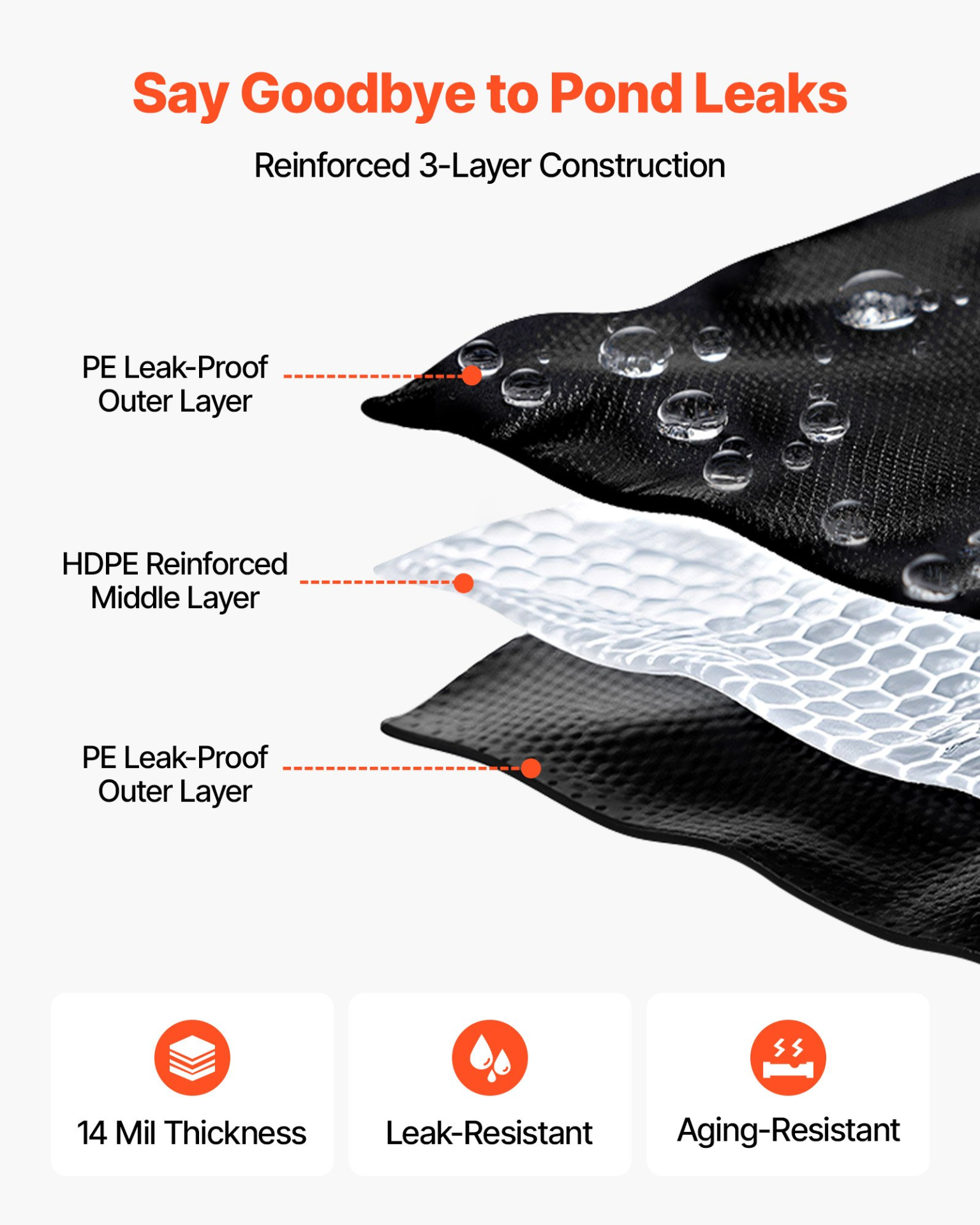 25 x 30 ft Pond Liner, 14 Mil Thickness, Black