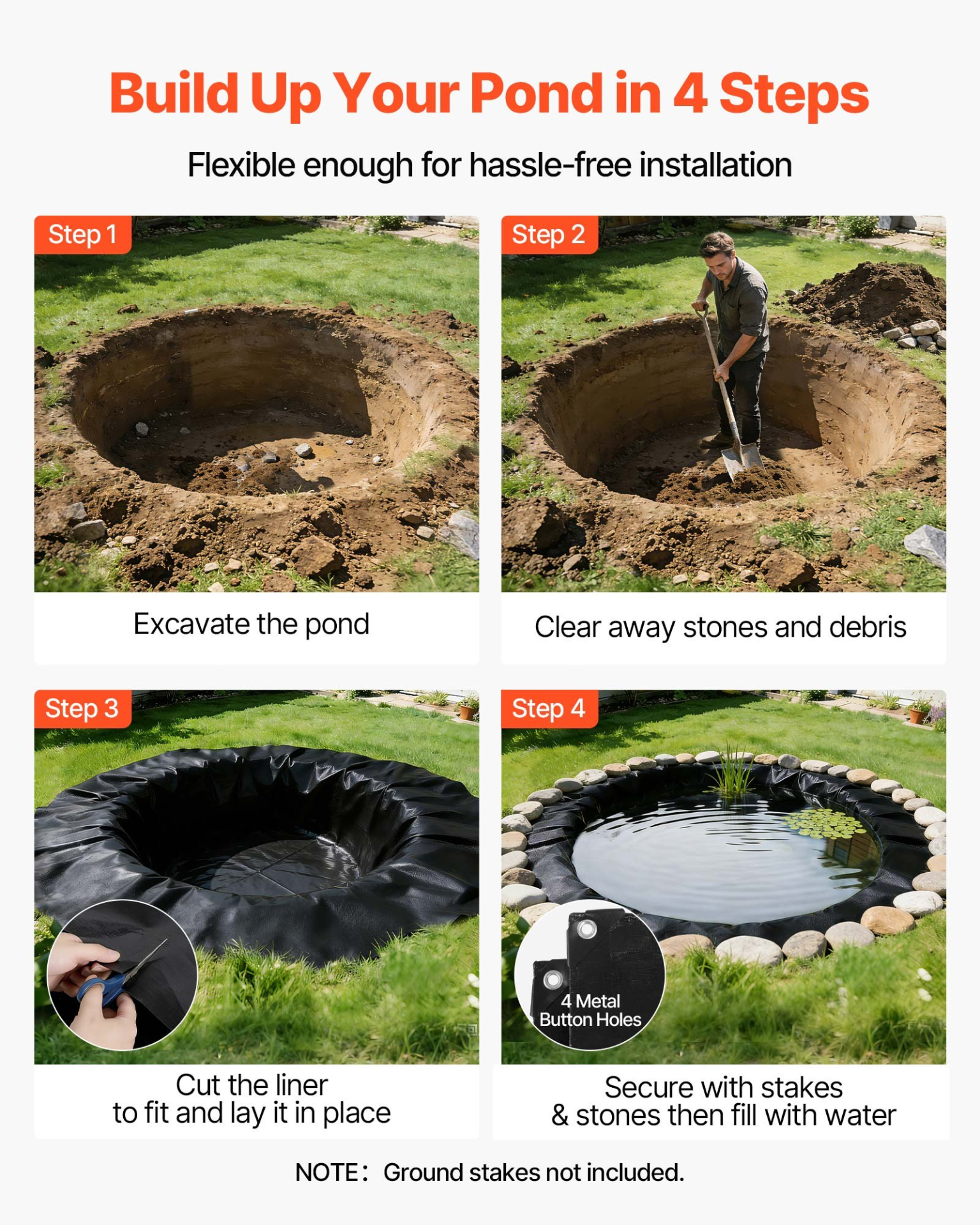 25 x 30 ft Pond Liner, 14 Mil Thickness, Black