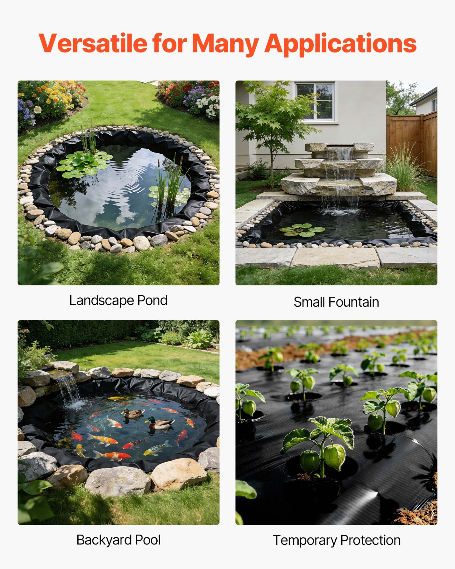 25 x 30 ft Pond Liner, 14 Mil Thickness, Black