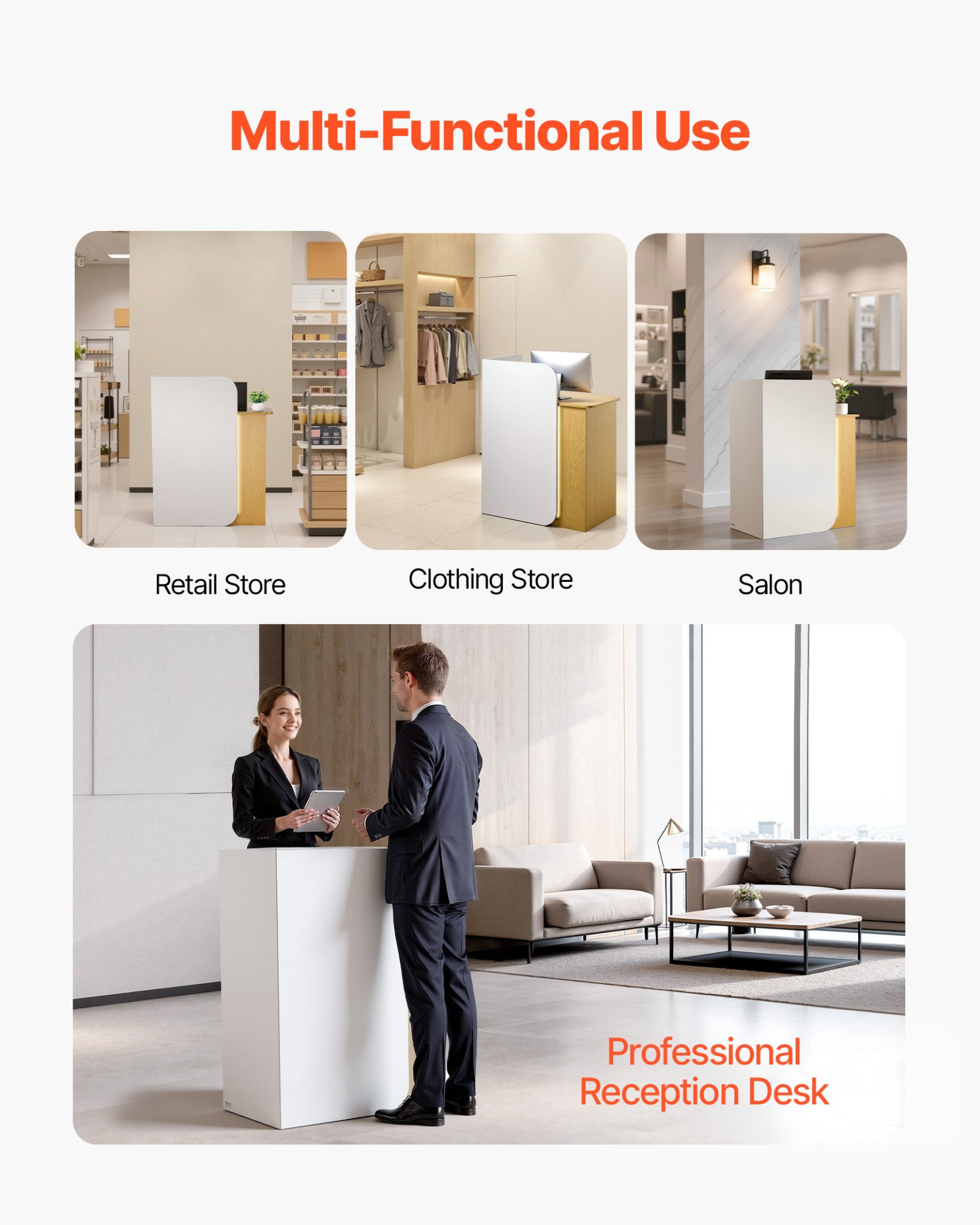 Reception Desk, 31.5 inch Rectangular Front Counter Table, Office