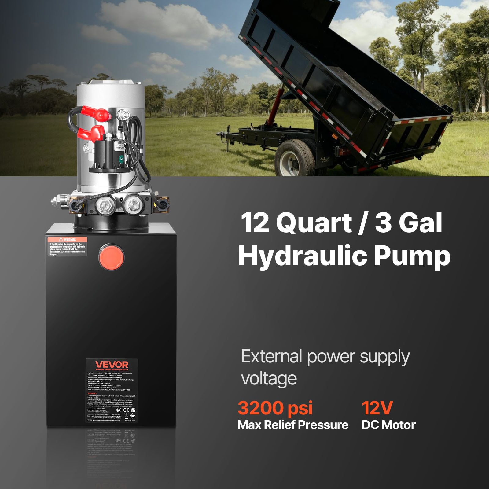 12 Quart 12V Double Acting Hydraulic Power Unit Dump Trailer Pump Lift