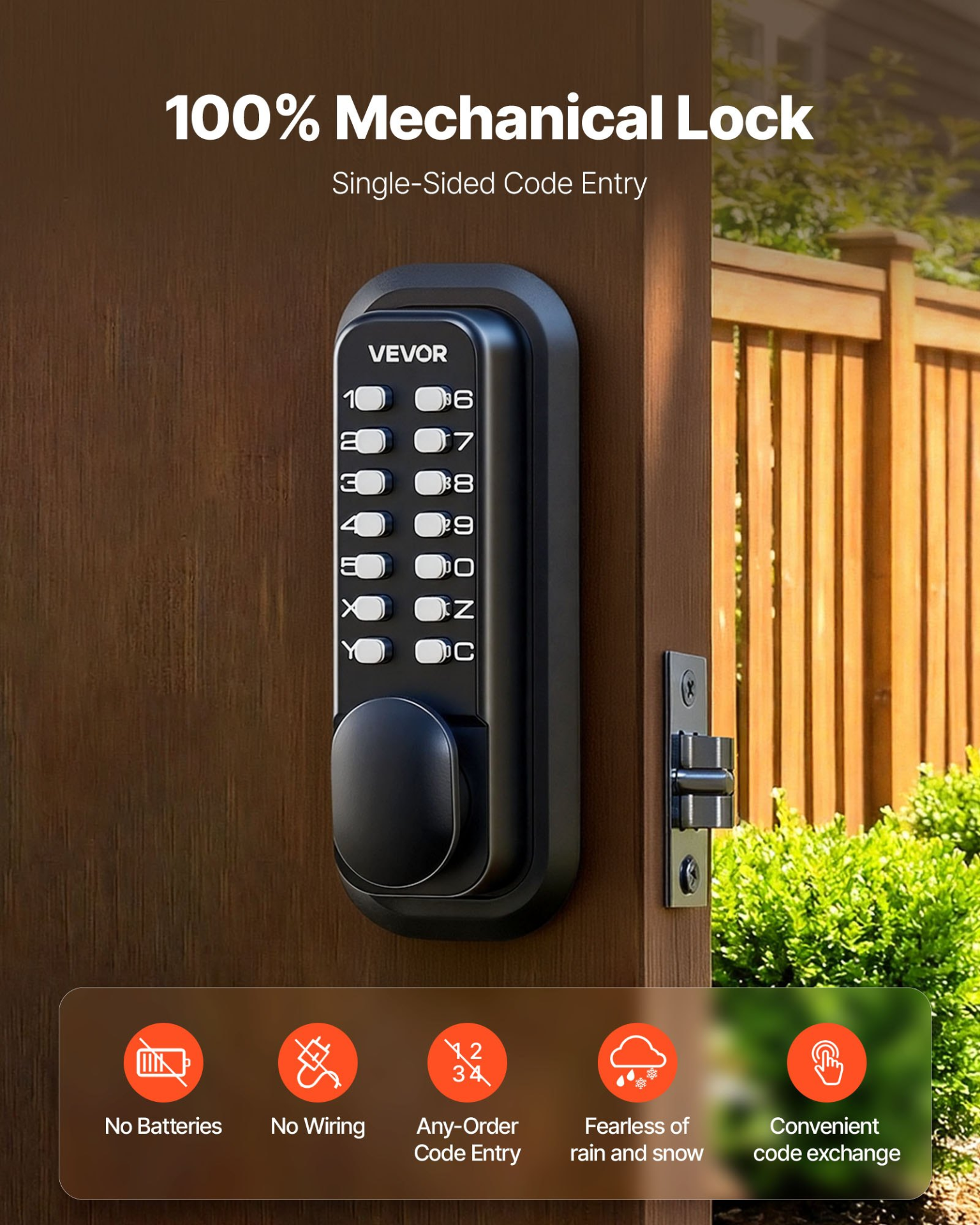 Mechanical Keyless Entry Door Lock, 2.0 Code Upgrade, 4-7 Digits Code, Black