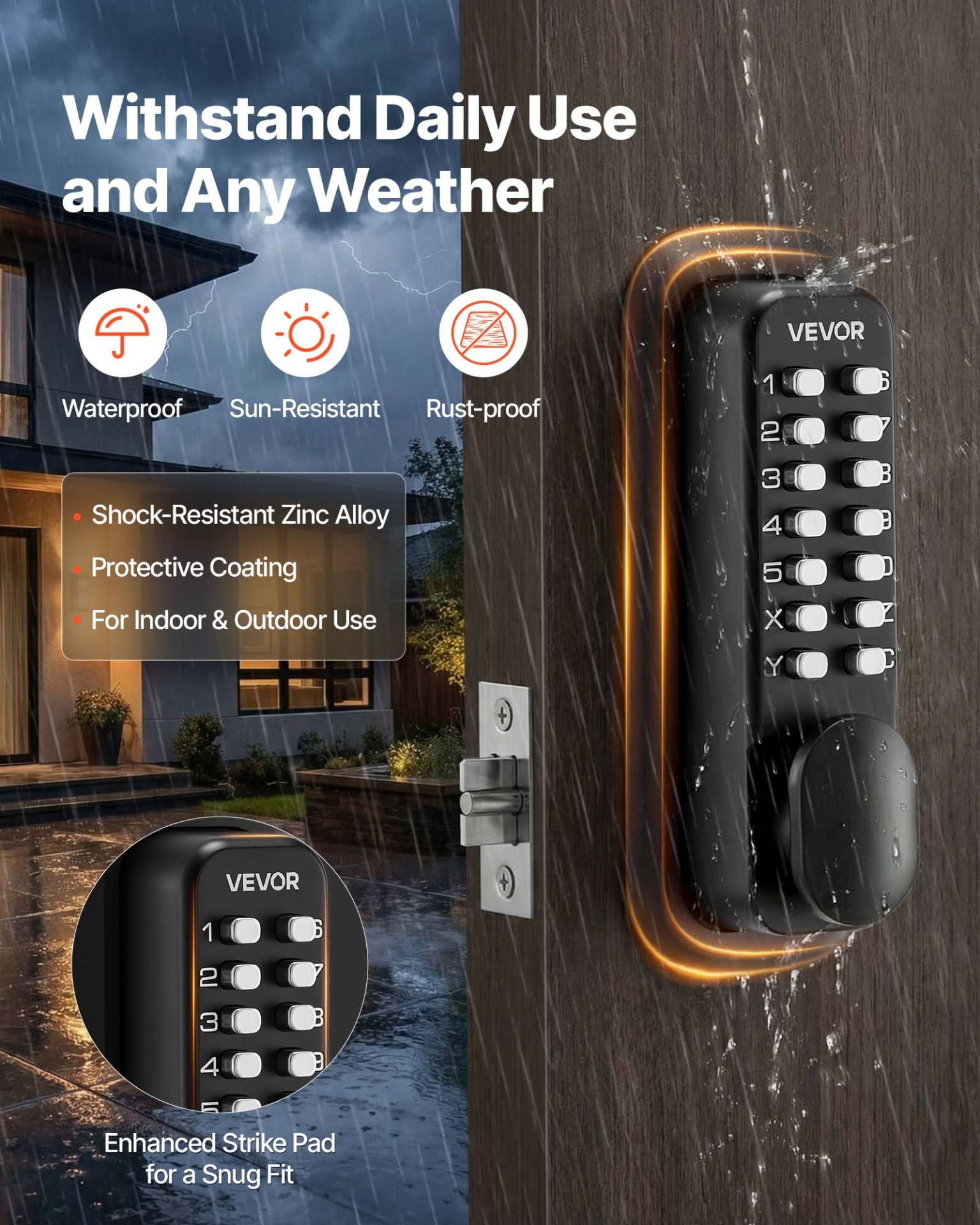 Mechanical Keyless Entry Door Lock, 2.0 Code Upgrade, 4-7 Digits Code, Black