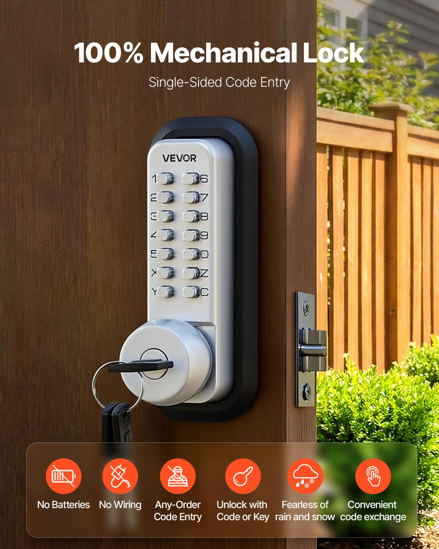 VEVOR Single-Side Keyless Door Lock, 4-7 Digit Push Button, Silver