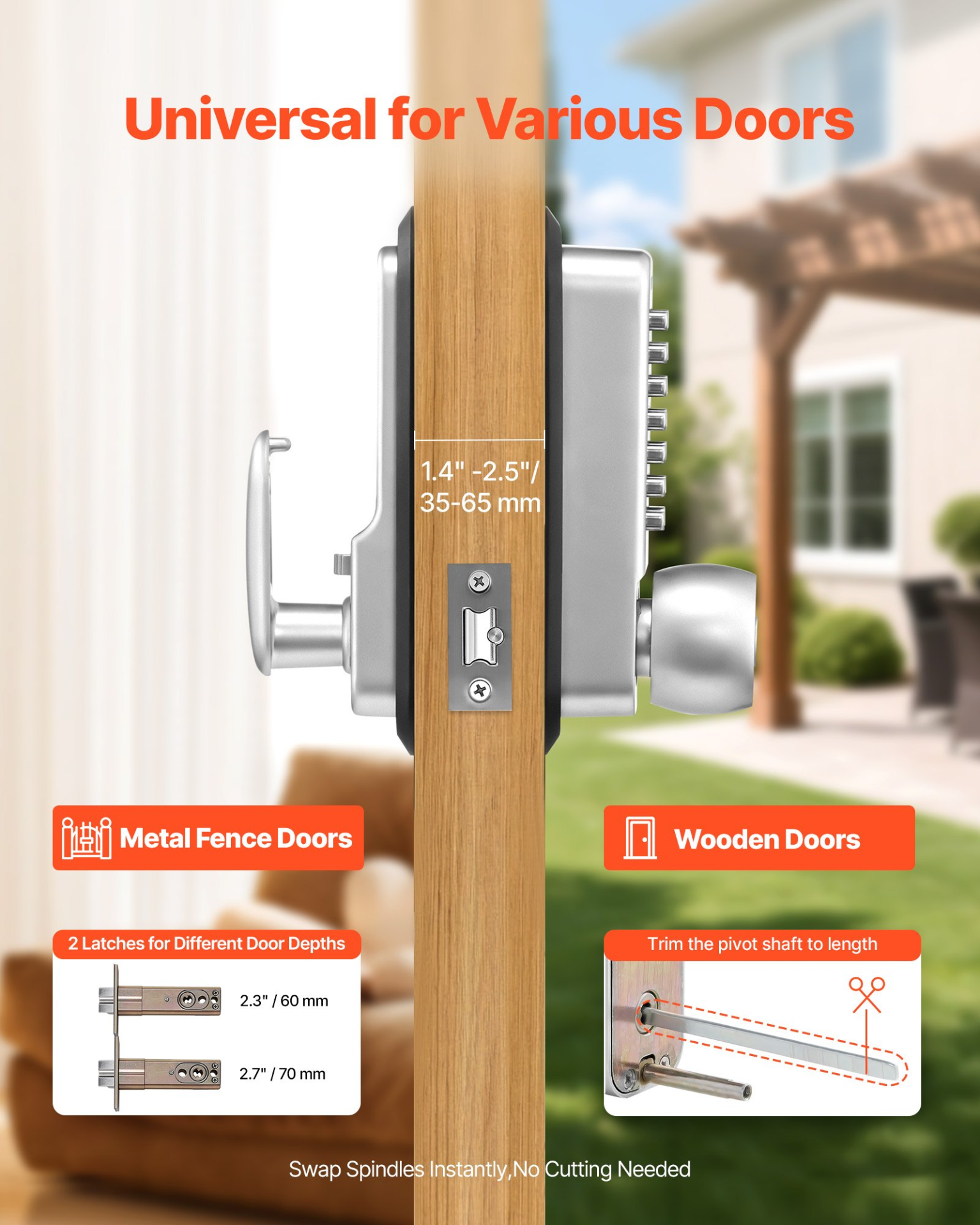 VEVOR Single-Side Keyless Door Lock, 4-7 Digit Push Button, Silver