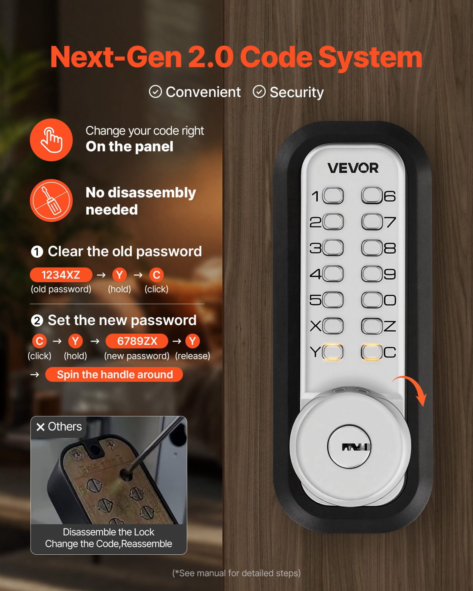 VEVOR Single-Side Keyless Door Lock, 4-7 Digit Push Button, Silver