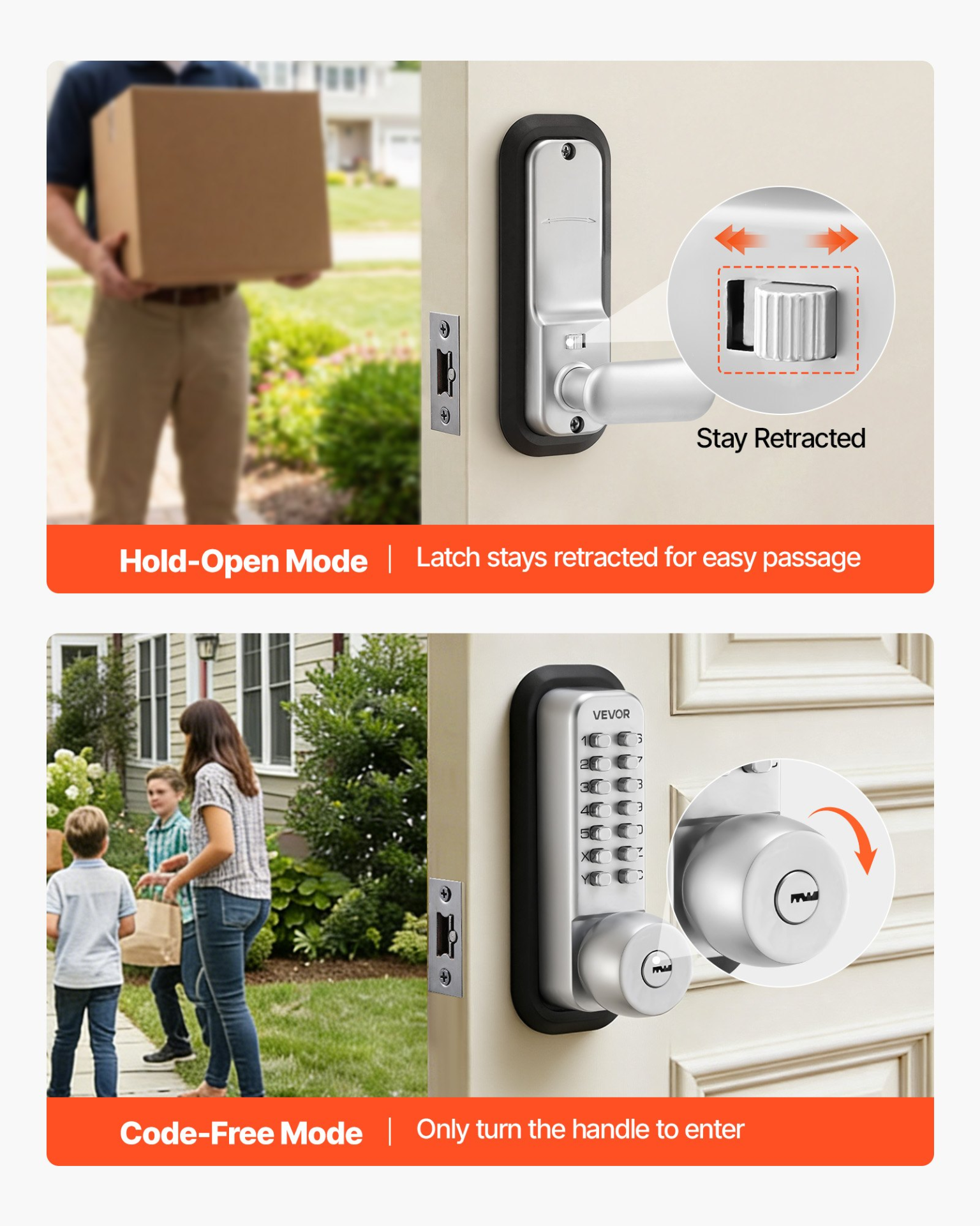 VEVOR Single-Side Keyless Door Lock, 4-7 Digit Push Button, Silver