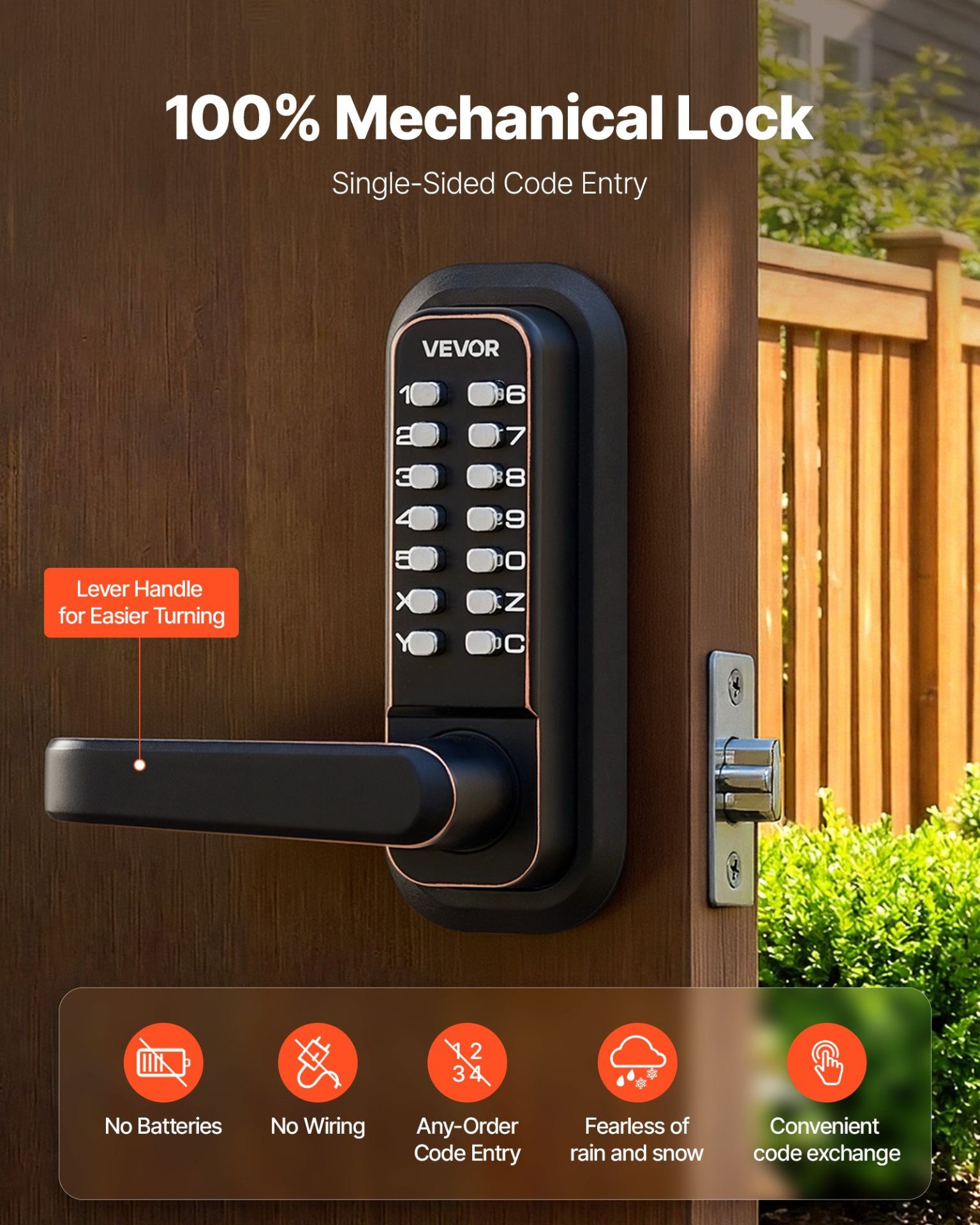 VEVOR Keyless Entry Door Lock w/ Handle, 4-7 Digit Keypad, Auto-Lock, Bronze
