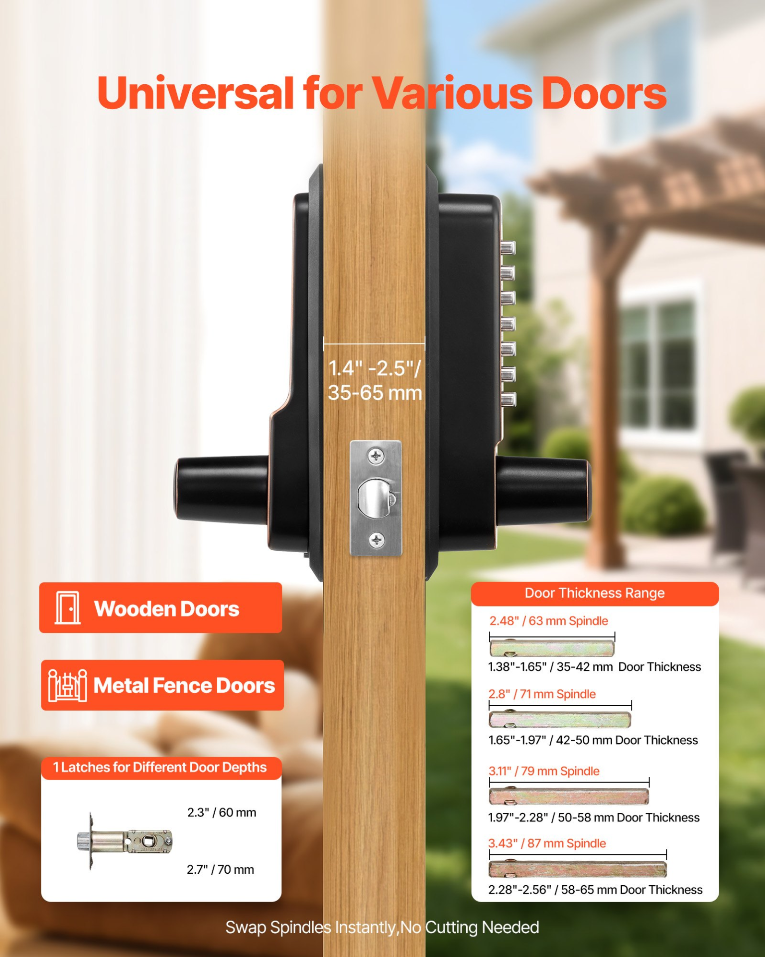 VEVOR Keyless Entry Door Lock w/ Handle, 4-7 Digit Keypad, Auto-Lock, Bronze