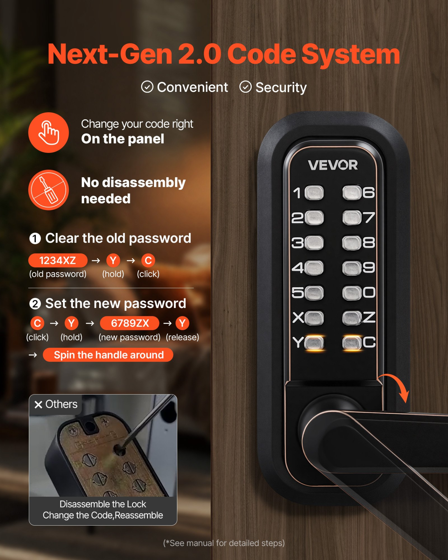 VEVOR Keyless Entry Door Lock w/ Handle, 4-7 Digit Keypad, Auto-Lock, Bronze