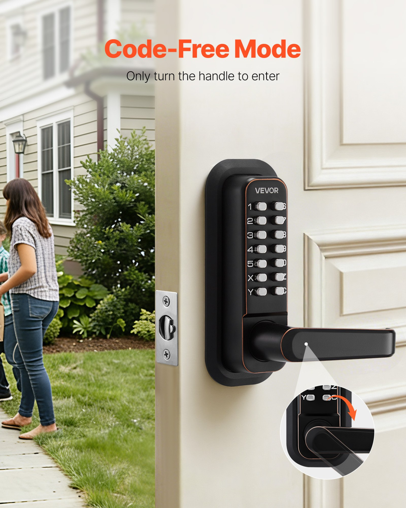 VEVOR Keyless Entry Door Lock w/ Handle, 4-7 Digit Keypad, Auto-Lock, Bronze