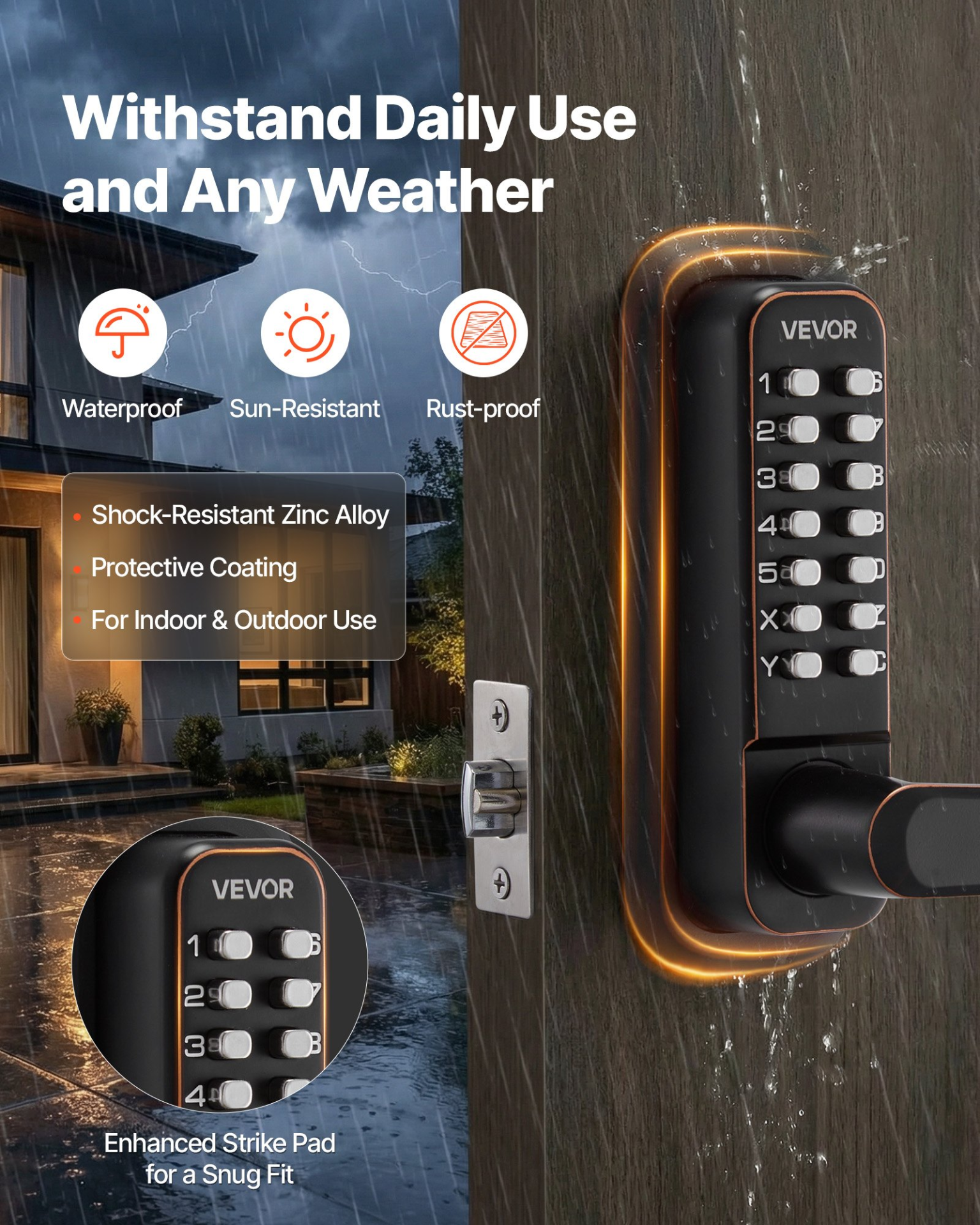 VEVOR Keyless Entry Door Lock w/ Handle, 4-7 Digit Keypad, Auto-Lock, Bronze