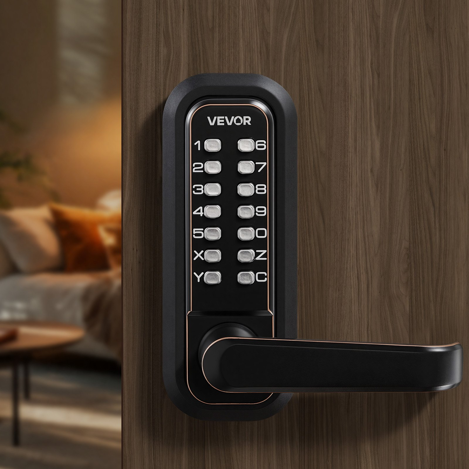 VEVOR Keyless Entry Door Lock w/ Handle, 4-7 Digit Keypad, Auto-Lock, Bronze
