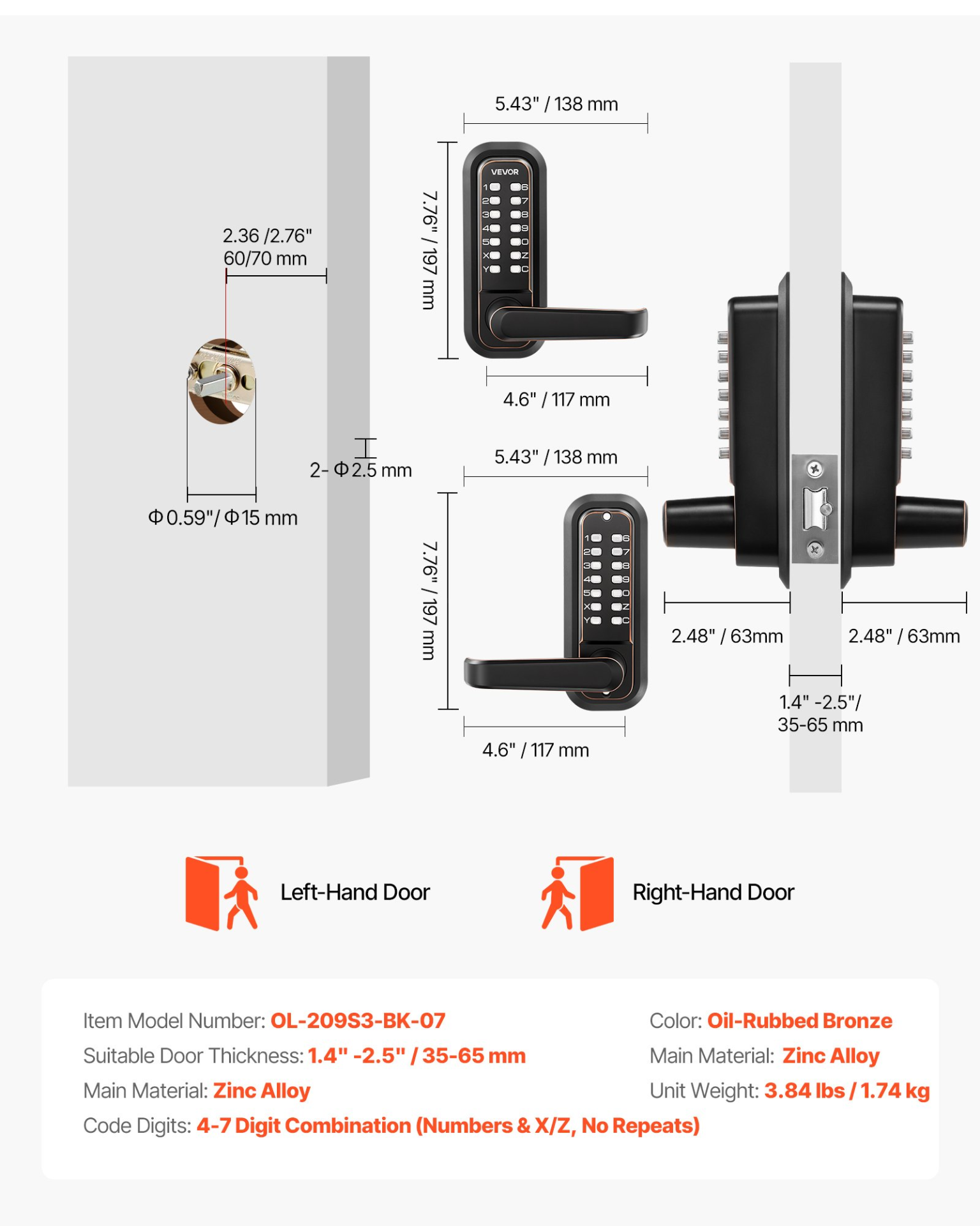 VEVOR Mechanical Keypad Door Lock | Keyless Entry with Auto Lock