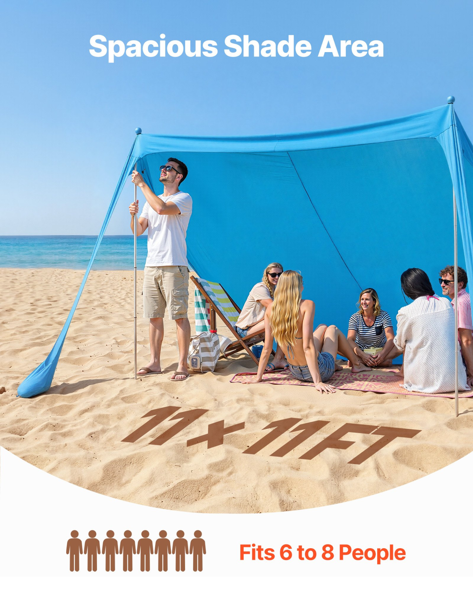 Beach Tent Sun Shelter UPF50+ Pop Up Canopy 11x11ft, 6.6ft Tall