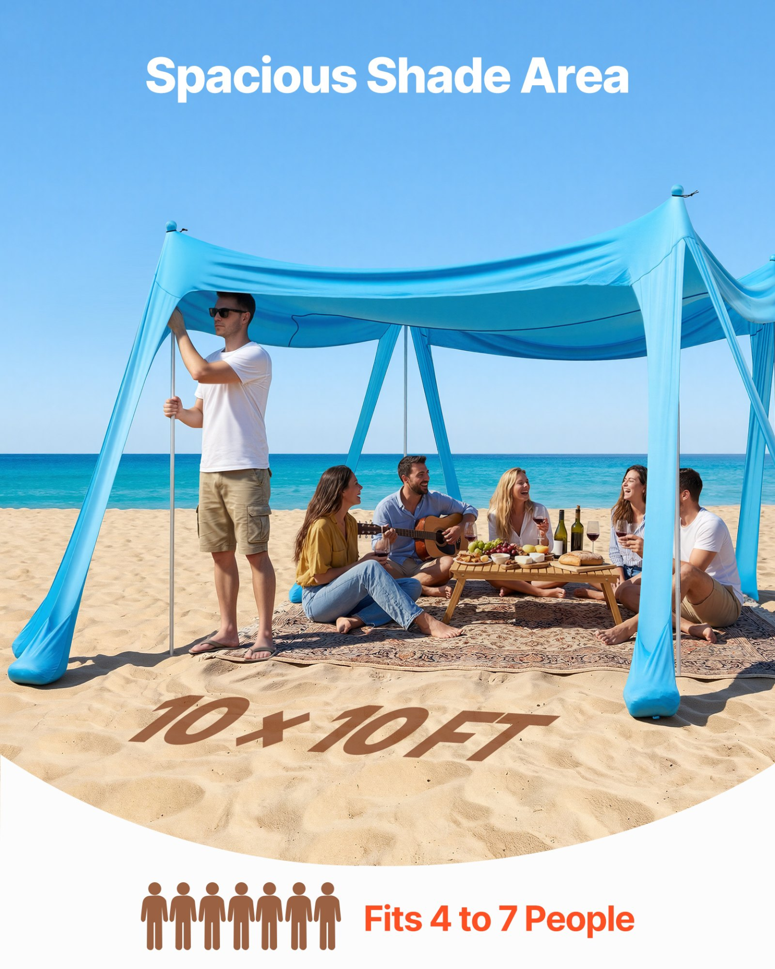 Beach Tent Sun Shelter UPF50+ Pop Up Canopy 10x10ft, Blue