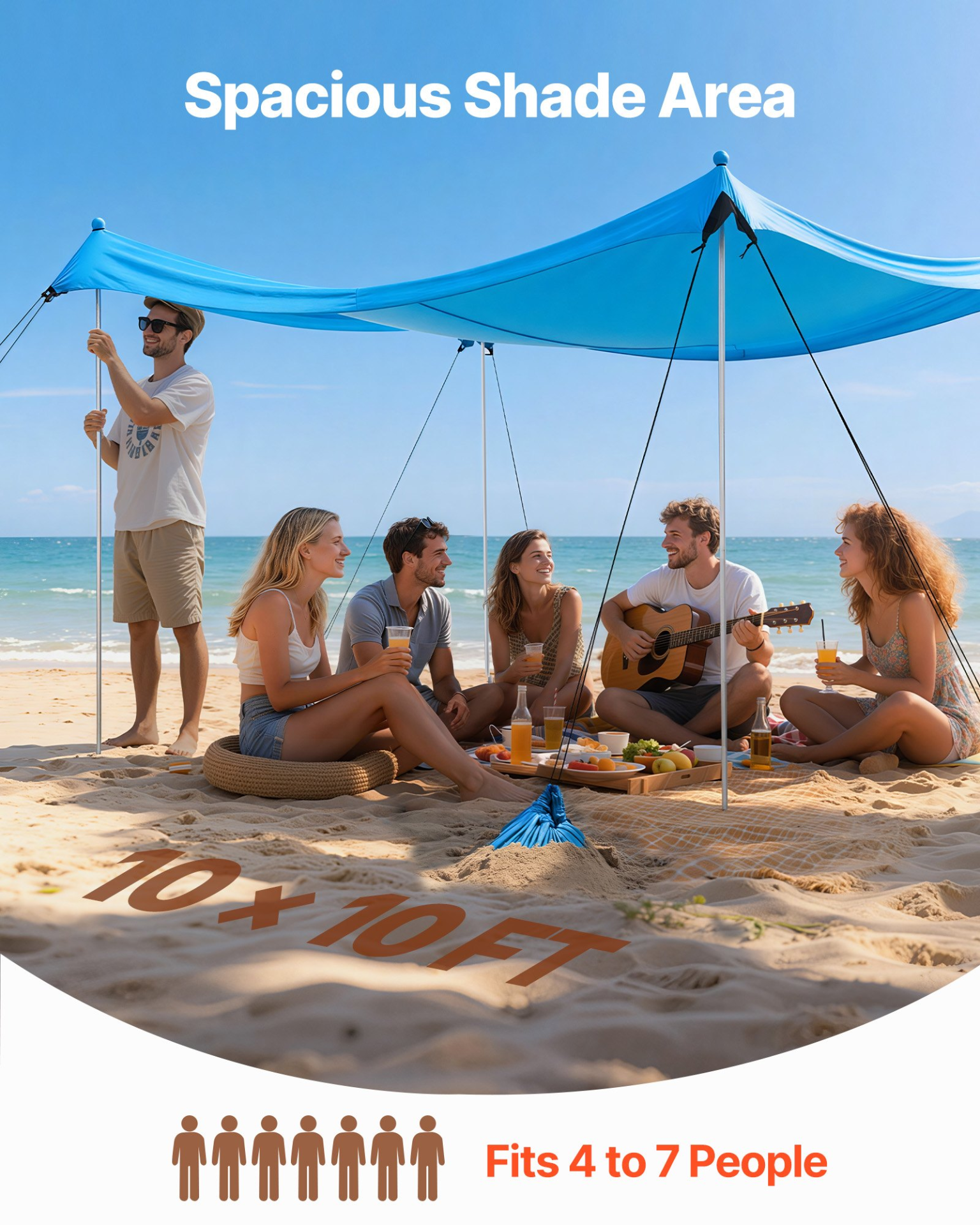 Beach Tent Sun Shelter UPF50+ Pop Up Canopy 10x10ft w/ 8 Sandbags