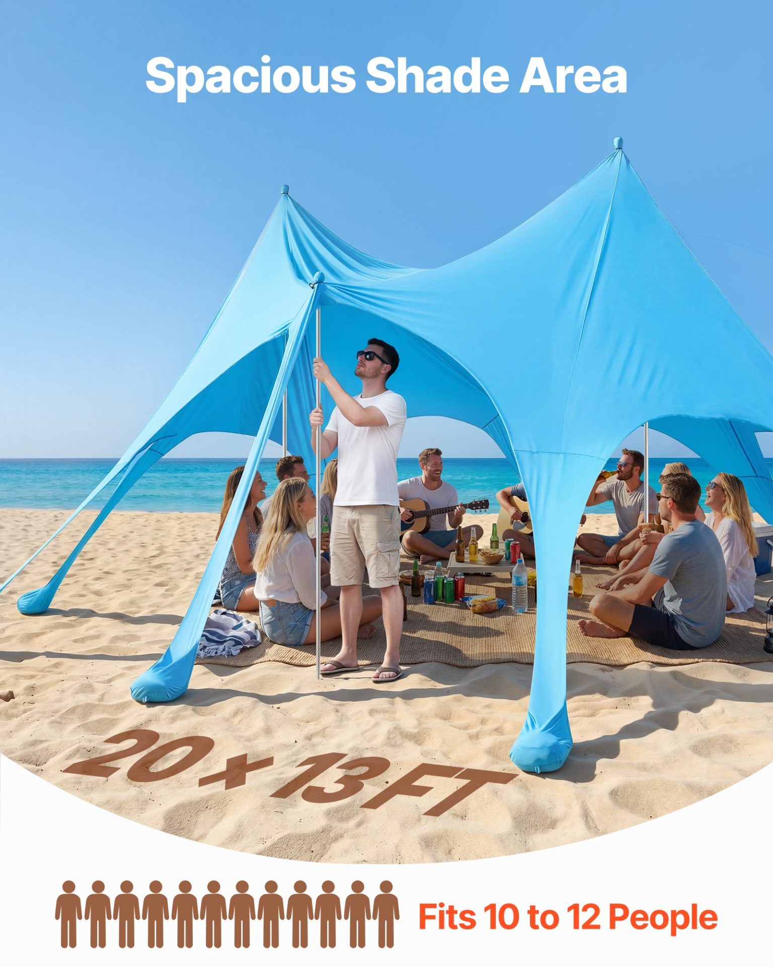 Beach Tent Sun Shelter UPF50+ Pop Up Canopy 20x13ft, 9.2ft Tall