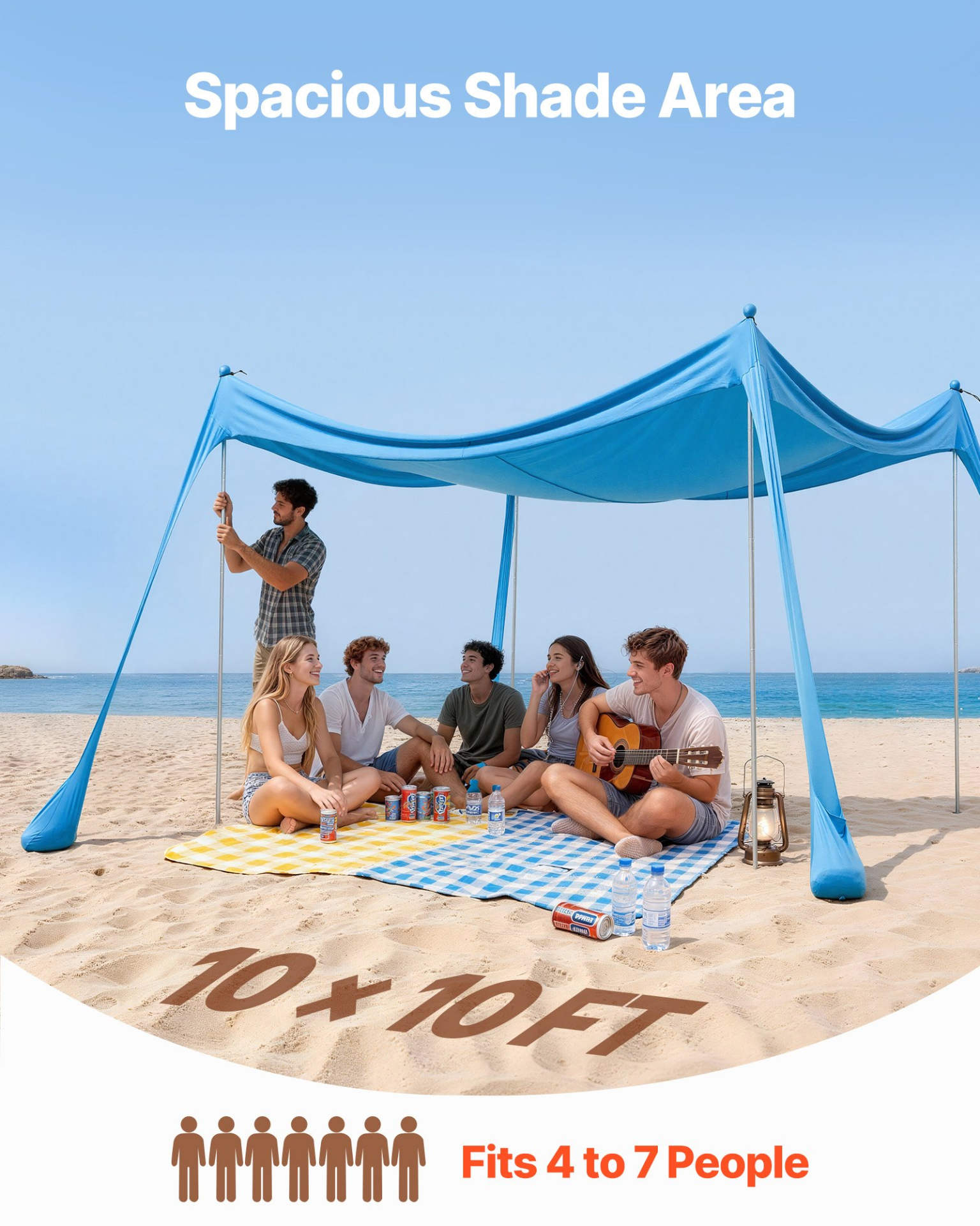 Beach Tent Sun Shelter UPF50+ Pop Up Canopy 10x10ft w/ 4 Sandbags
