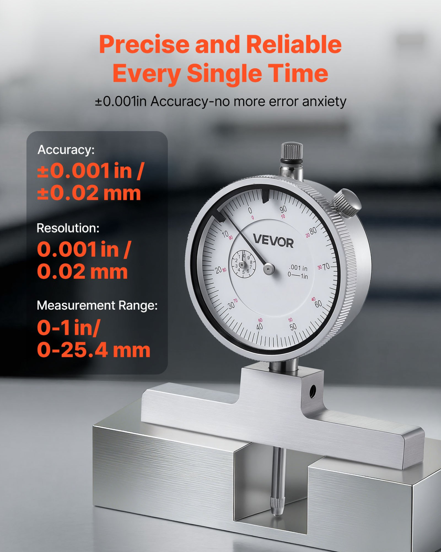VEVOR 0-22″ Depth Micrometer Gauge, 0.001″ Resolution w/ 4 Anvils & 6 Rods