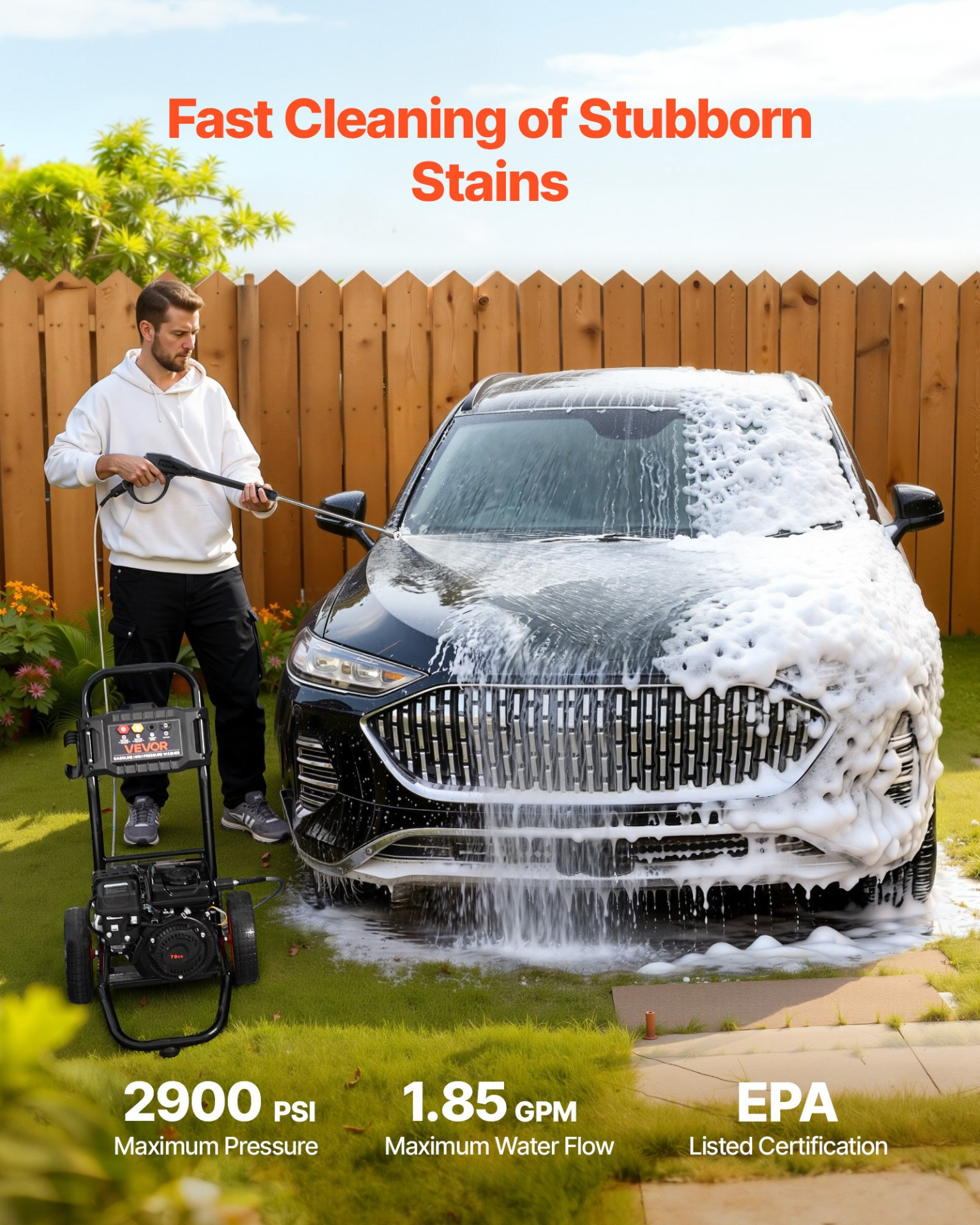Gas Pressure Washer 2900 PSI 1.85 GPM Aluminum Pump, 4 Nozzles