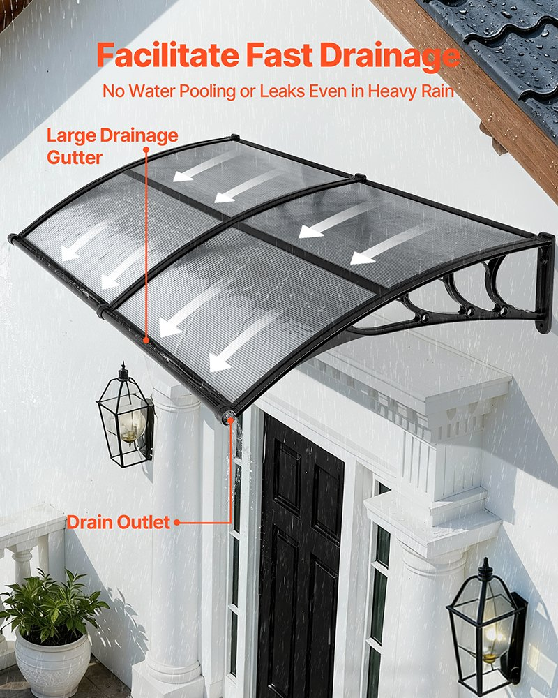 Door Awning 38x78in Polycarbonate Front Door Canopy Rain Snow Sun Shield