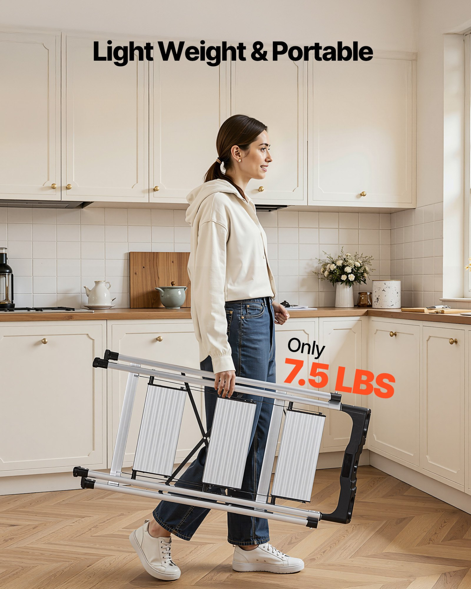 3 Step Ladder Folding Aluminum Step Stool 330lb w/ Handrail Silver