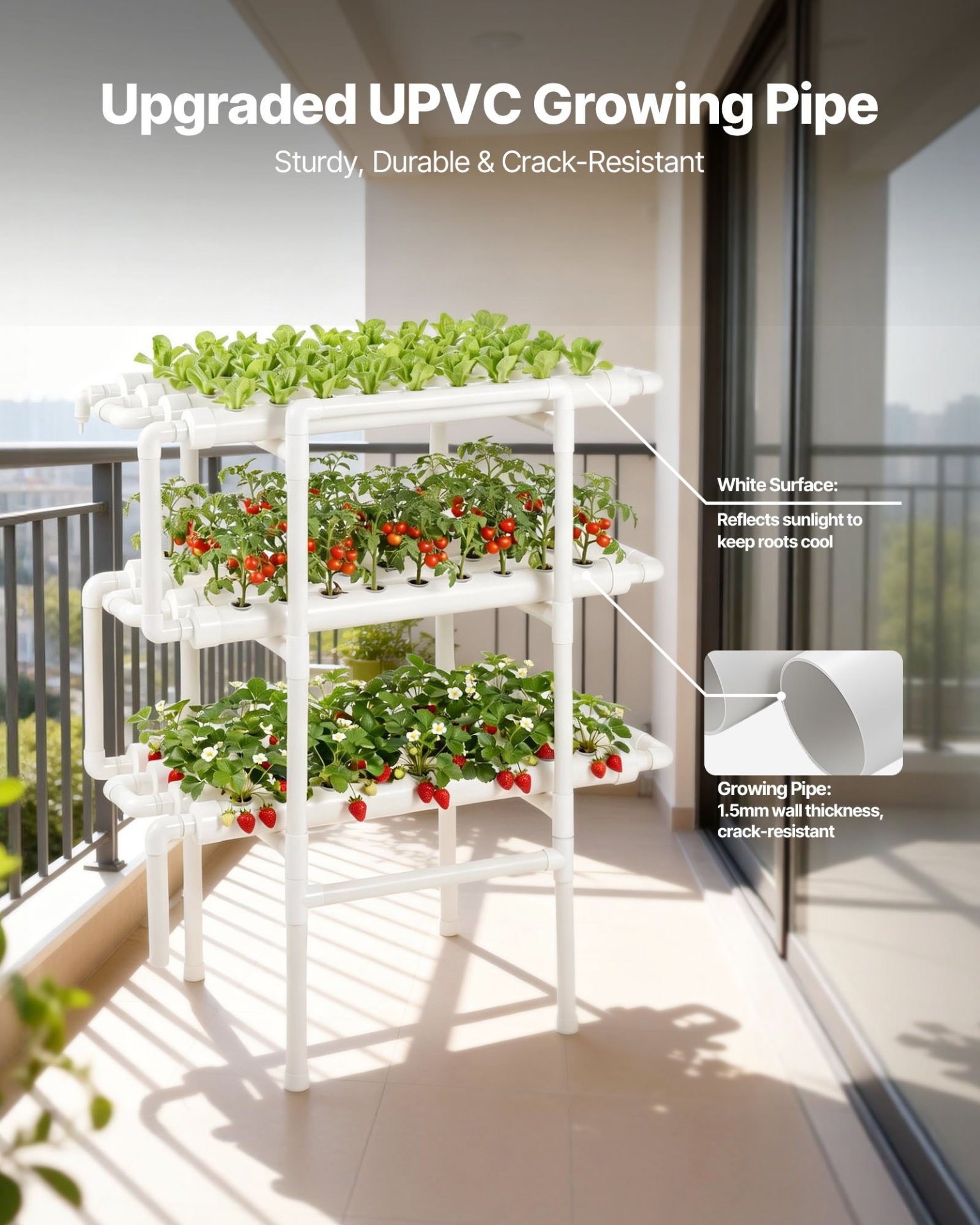 Hydroponic Grow Kit 3-Tier 108 Sites UPVC Pipe Timed Irrigation System