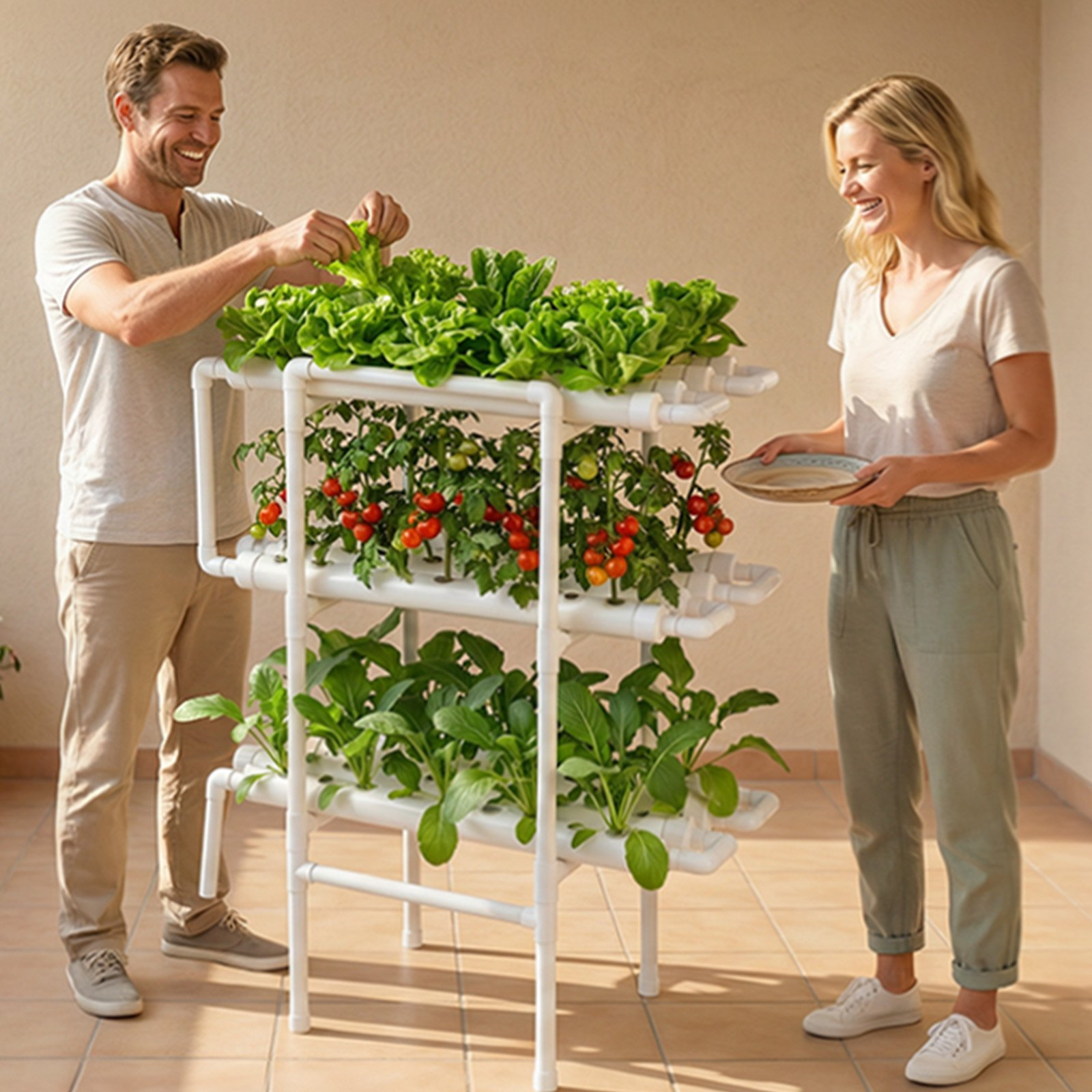 Hydroponic Grow Kit 3-Tier 108 Sites UPVC Pipe Timed Irrigation System