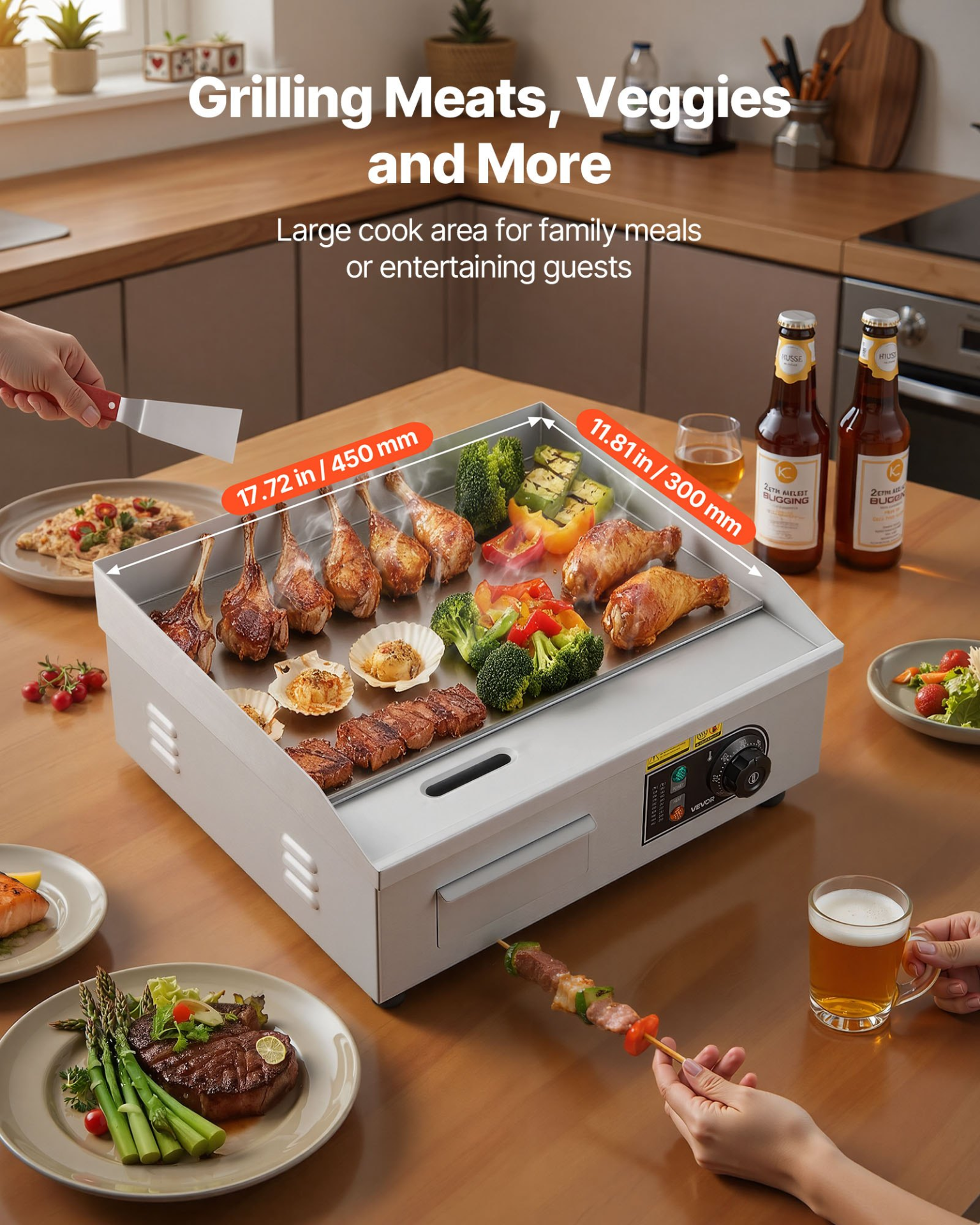Commercial Electric Griddle 1750W 17.7×11.8in Flat Top Grill Stainless