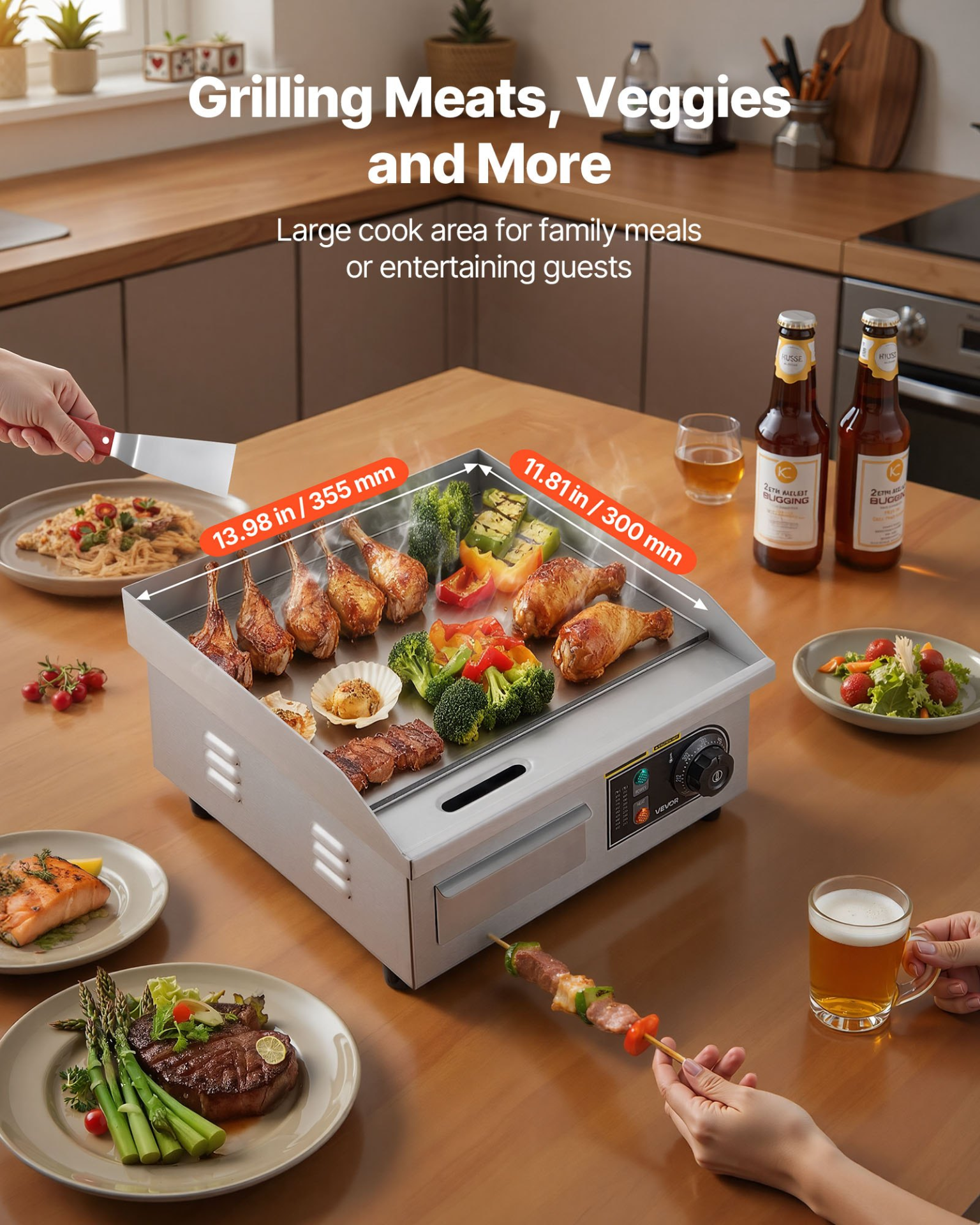 Commercial Electric Griddle, 13.98 x 11.81 inch, 1750W, Squid