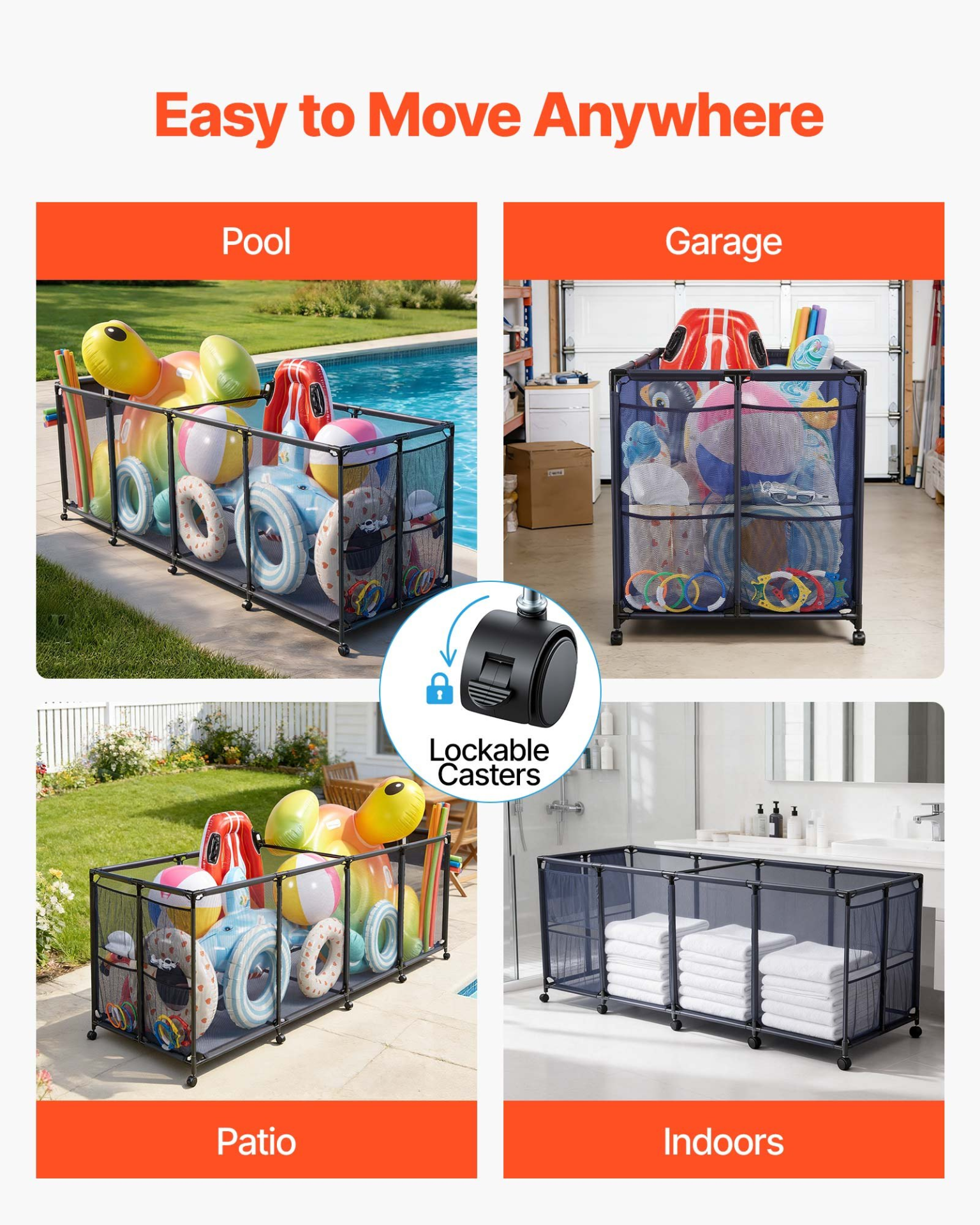 Pool Storage Bin, Poolside Toys Breathable Mesh Basket for Swimming Pools