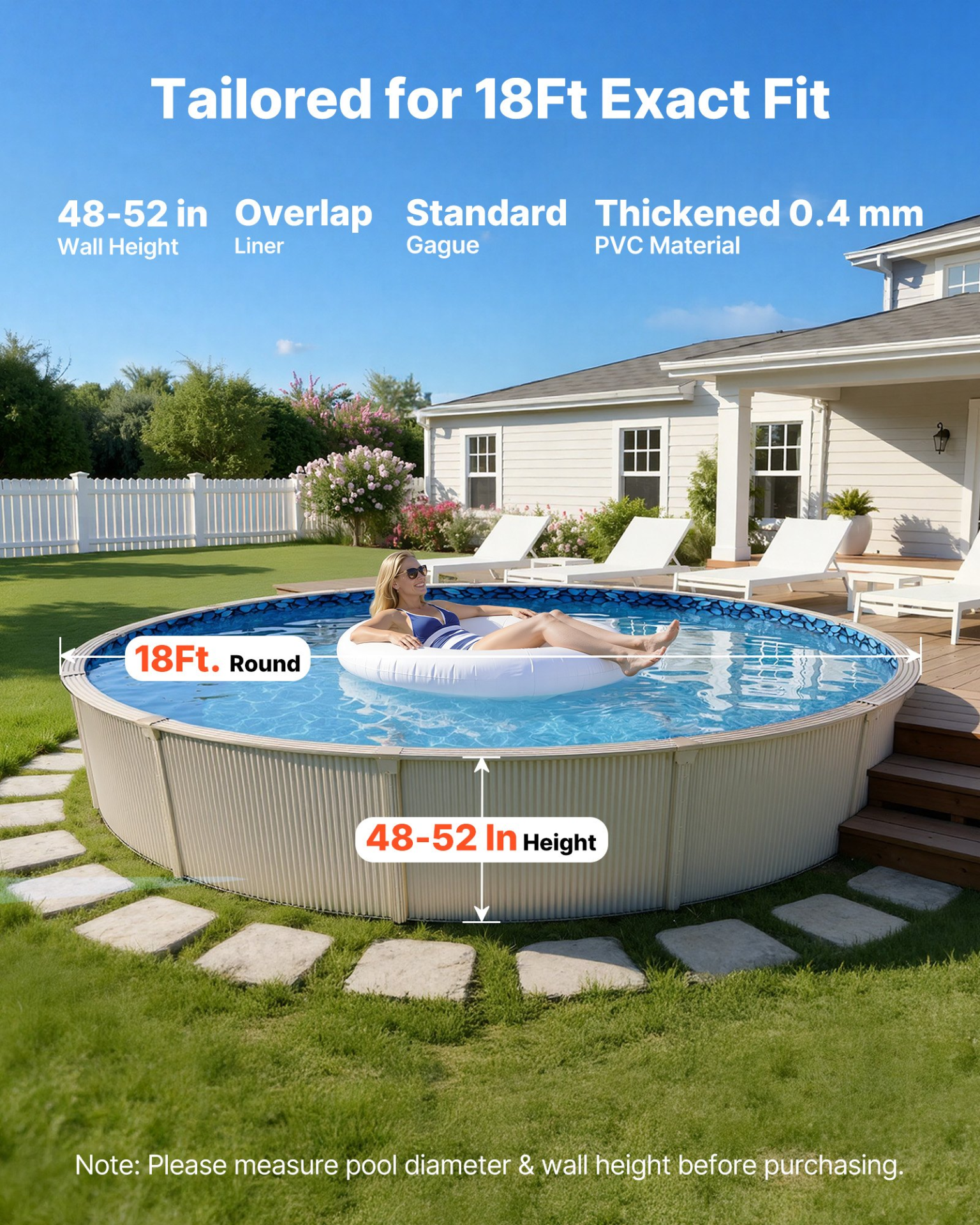18ft Round Pool Liner Overlap 52in Wall Above Ground Steel Pool Boulder Swirl