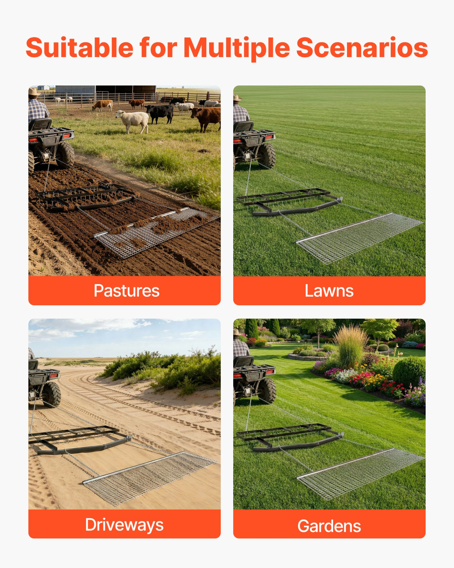 6FT Drag Harrow Tow Behind Driveway Grader Chain Harrow ATV Tractor