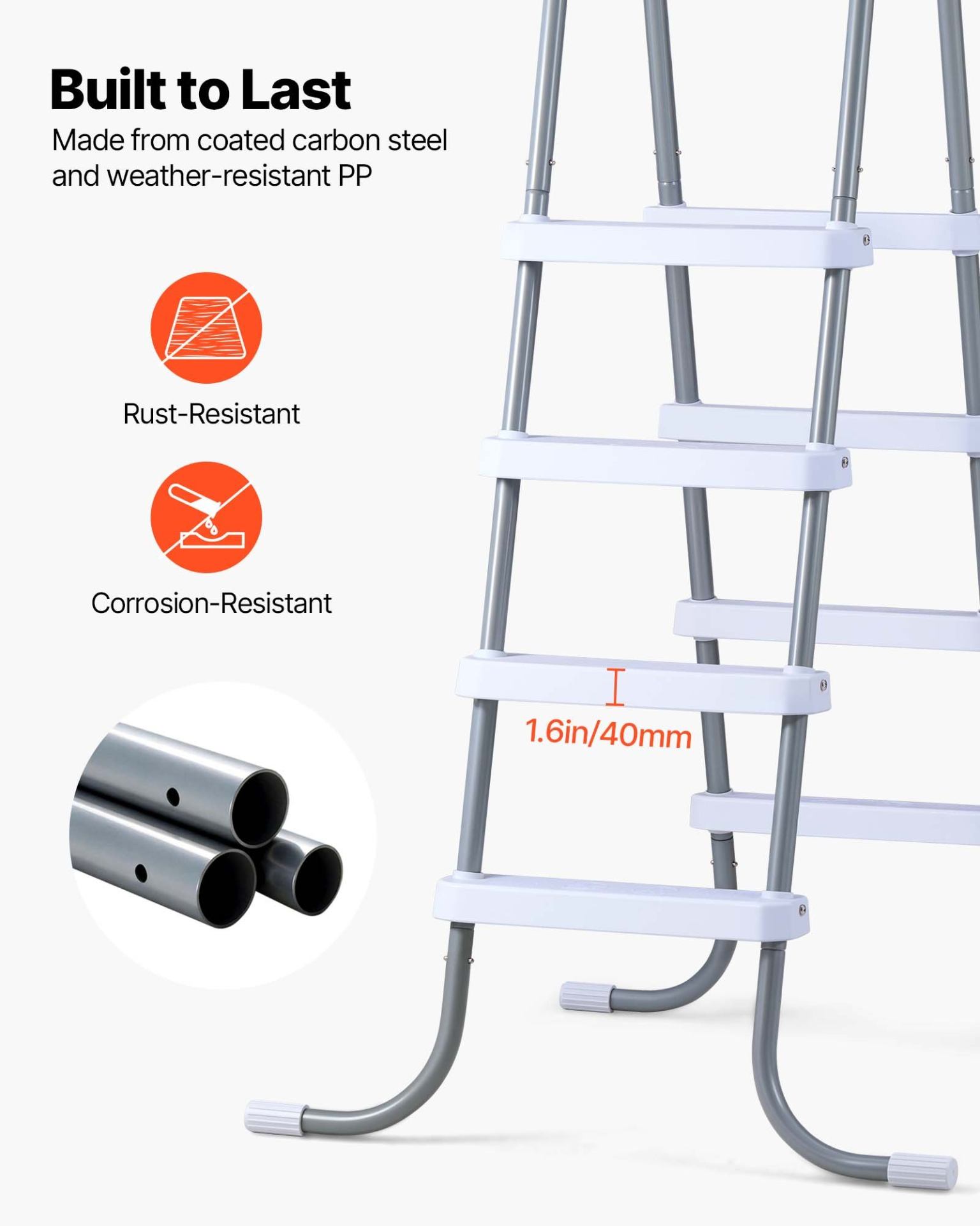 Above Ground Pool Ladder, Gray & White