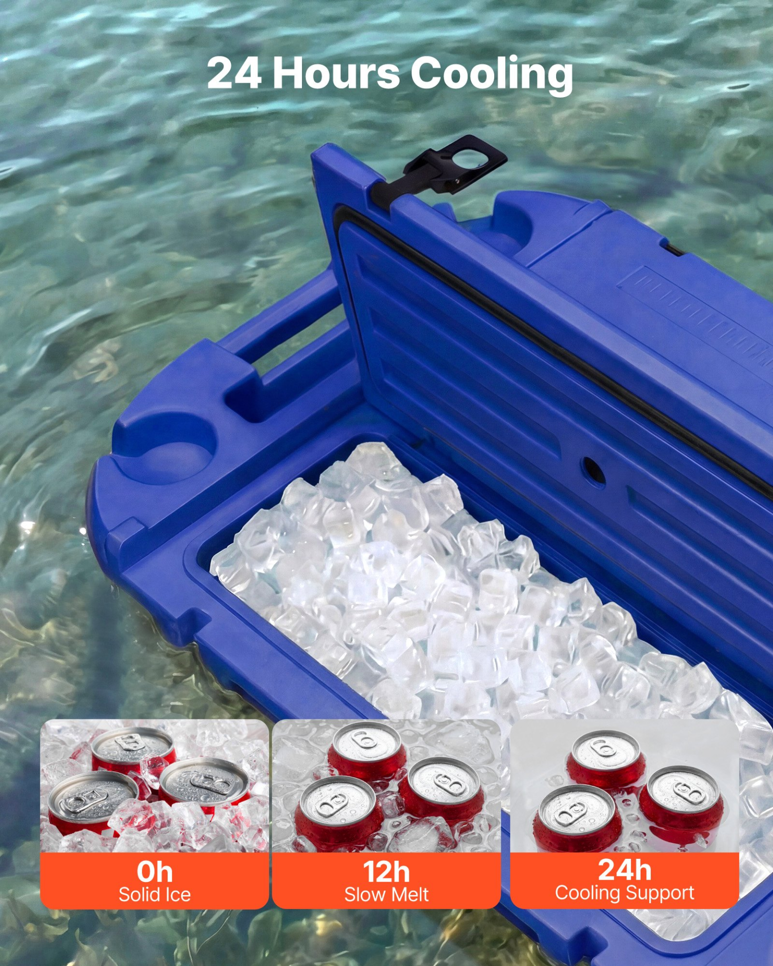Floating Cooler, 40 QT Floating Ice Chest with Dry Storage & Tow Rope, Deep Blue