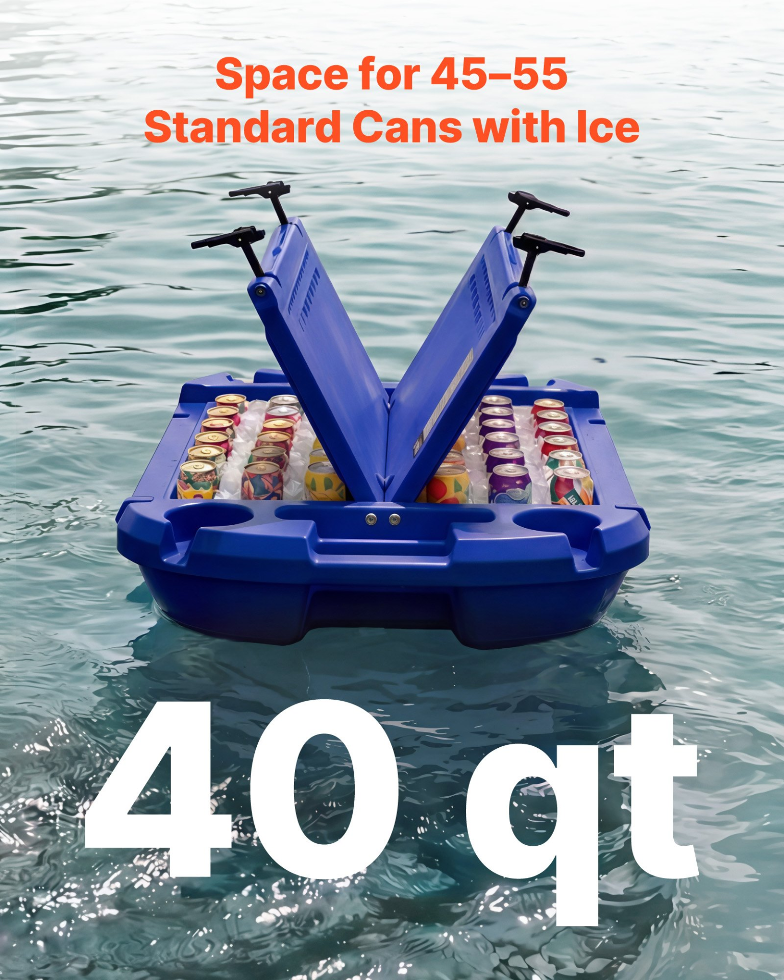 Floating Cooler, 40 QT Floating Ice Chest with Dry Storage & Tow Rope, Deep Blue