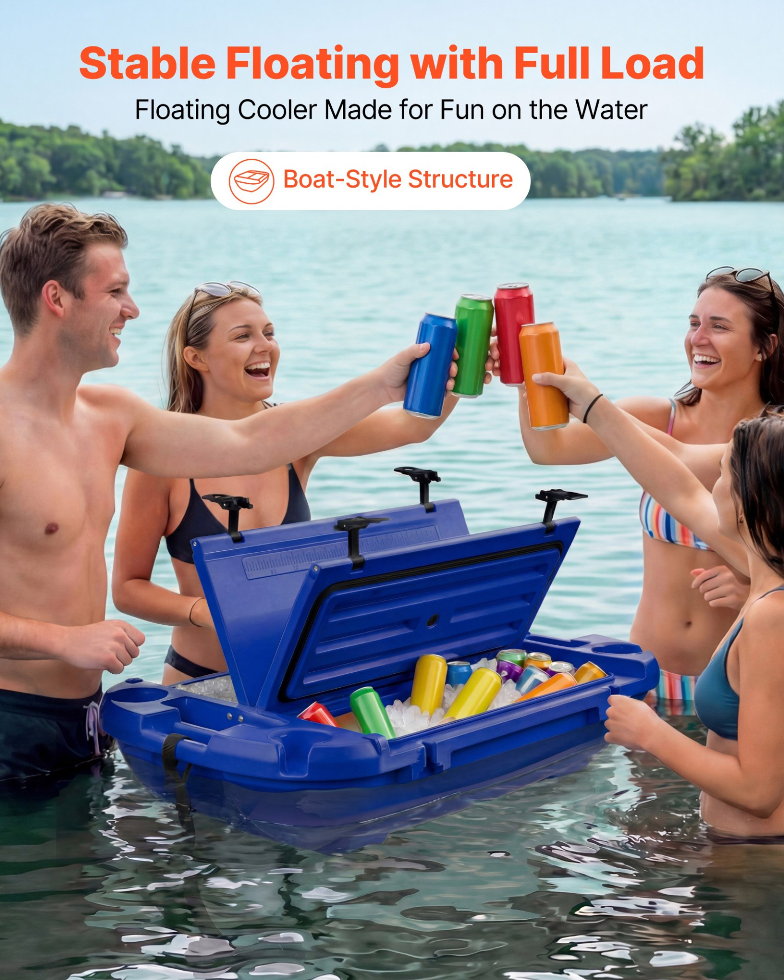 Floating Cooler, 40 QT Floating Ice Chest with Dry Storage & Tow Rope, Deep Blue