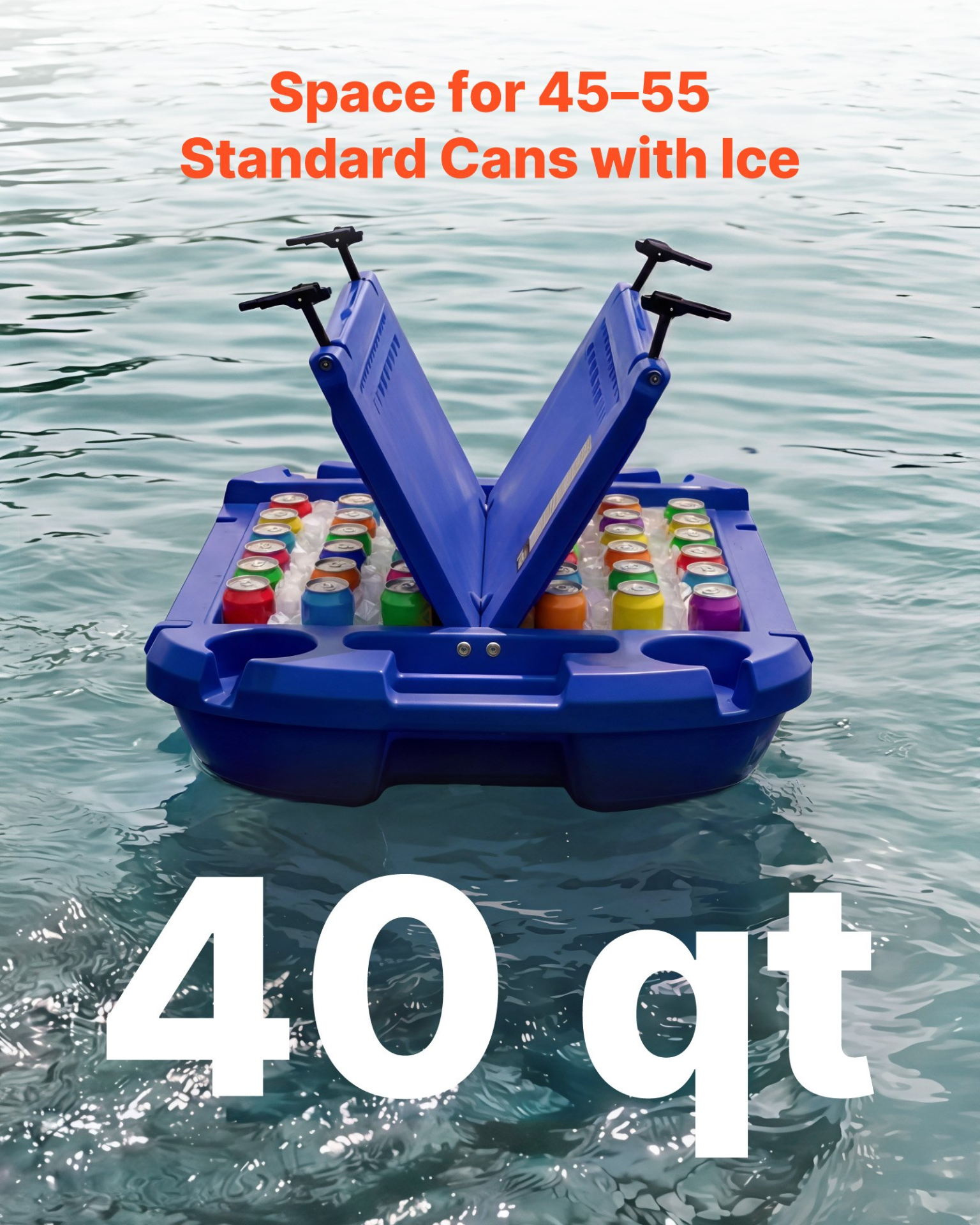 Floating Cooler, 40 QT Floating Ice Chest with Dry Storage & Tow Rope, Deep Blue