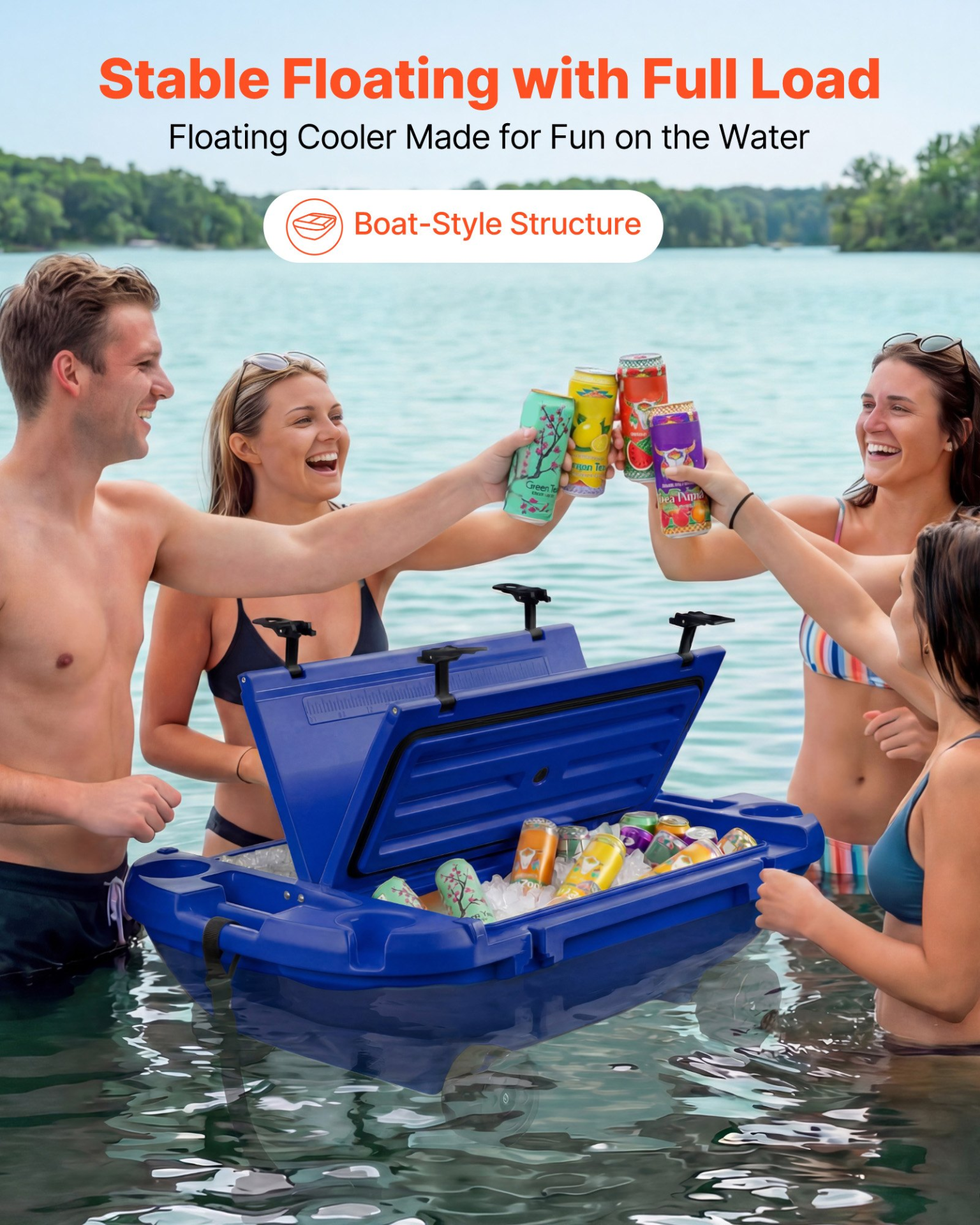 Floating Cooler, 40 QT Floating Ice Chest with Dry Storage, Deep Blue