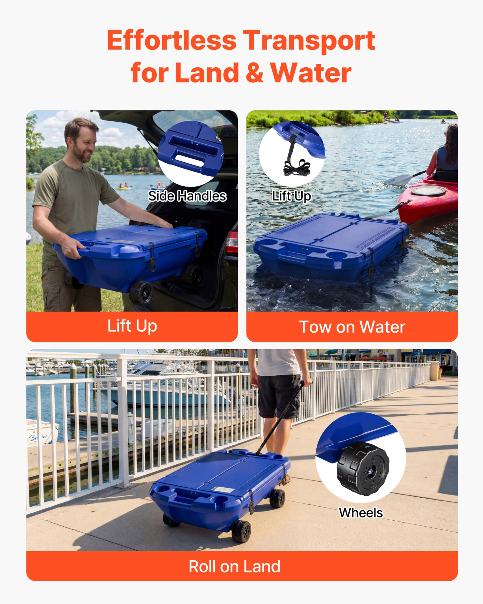 Floating Cooler, 40 QT Floating Ice Chest with Dry Storage, Deep Blue