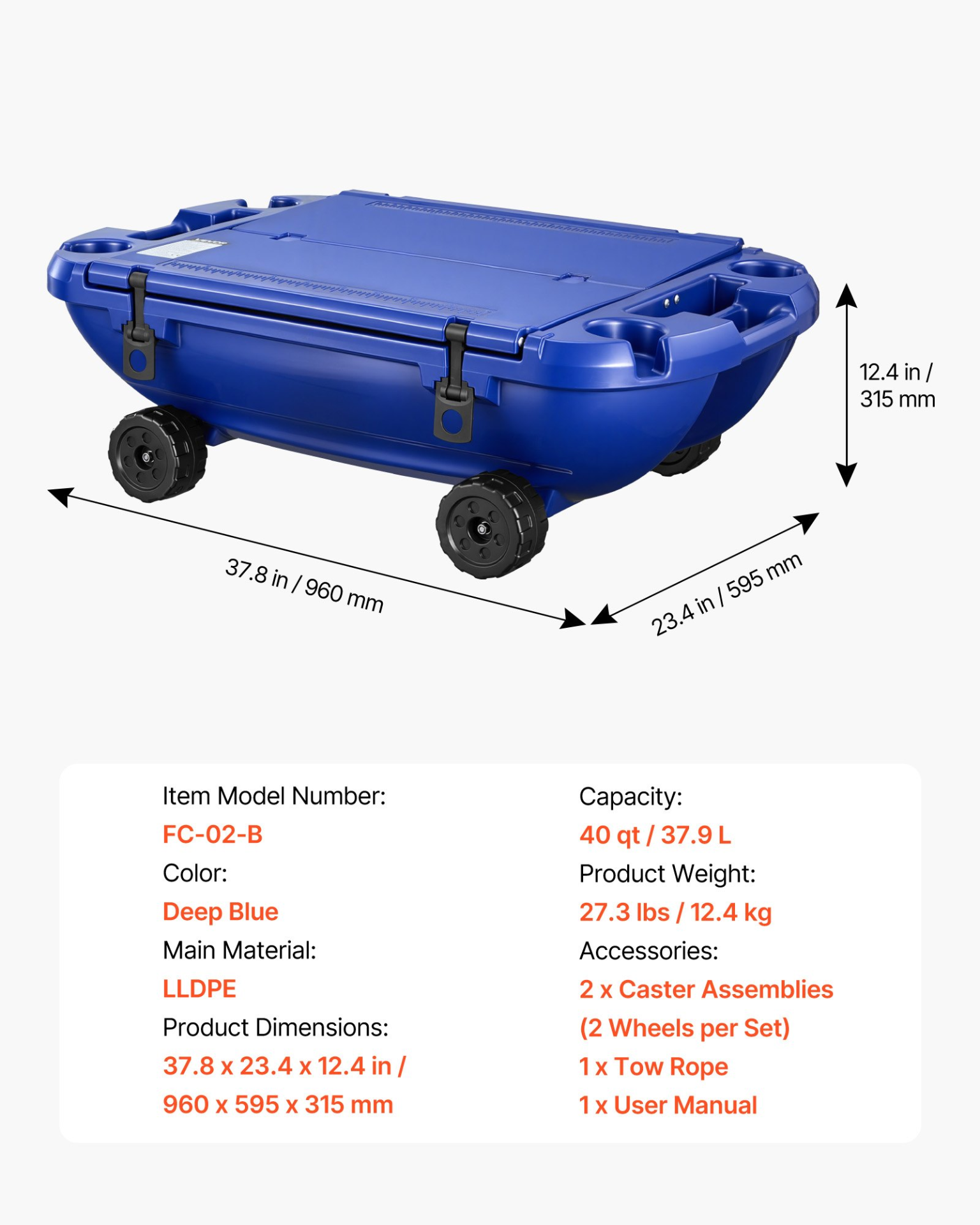 Floating Cooler, 40 QT Floating Ice Chest with Dry Storage, Deep Blue