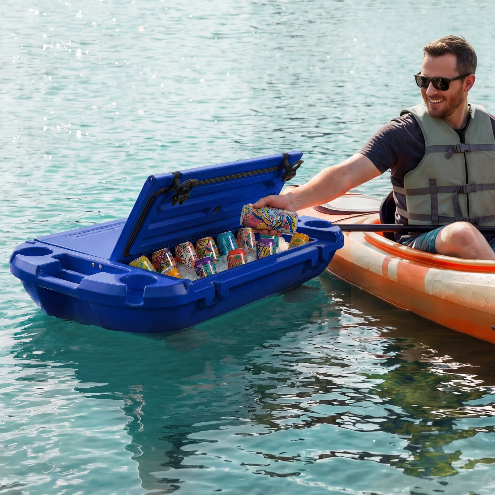 Floating Cooler, 40 QT Floating Ice Chest with Dry Storage, Deep Blue