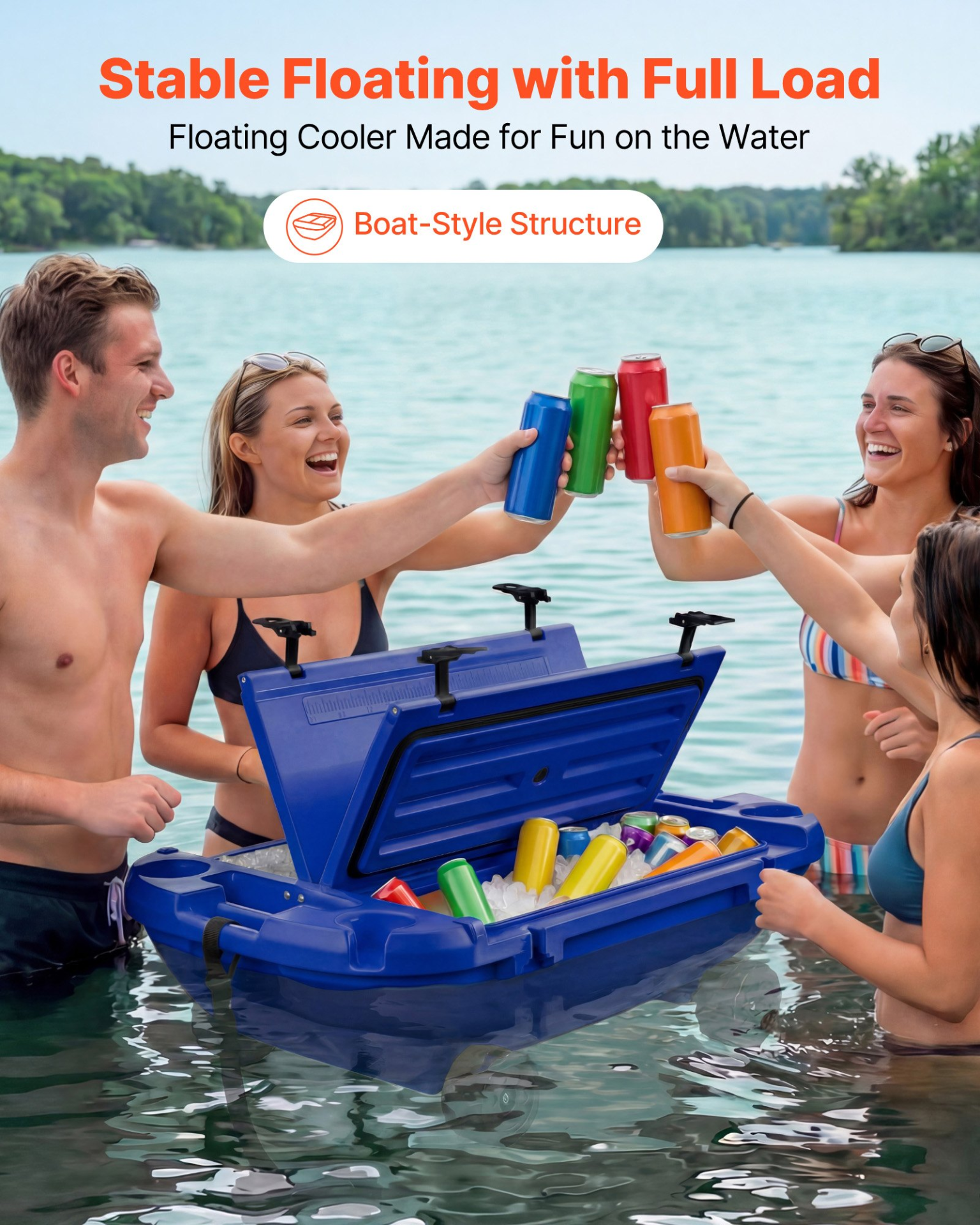 Floating Cooler, 40 QT Floating Ice Chest with Dry Storage, Deep Blue