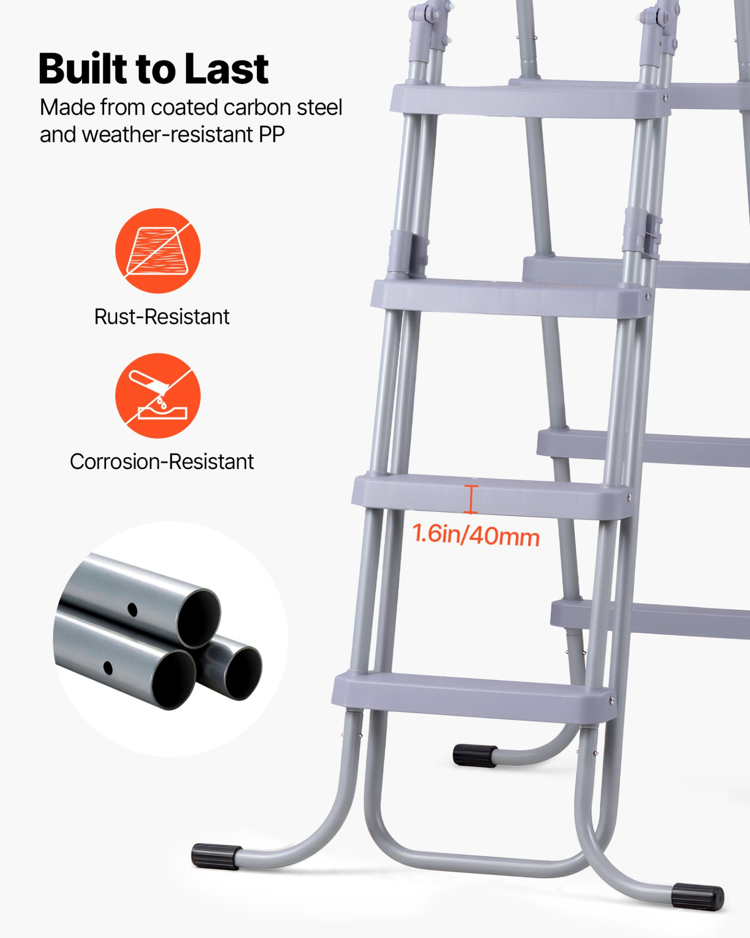 Above Ground Pool Ladder 4 Step A-Frame 52" Wall 300LB Capacity